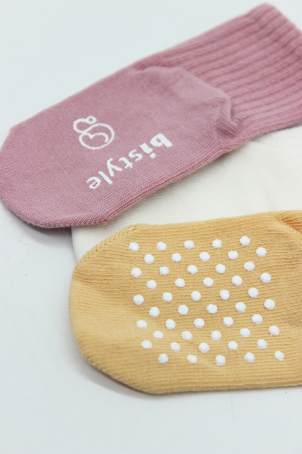 Bistyle Organic 3-Pairs Basic Non-slip Socks (24-36 m) (Pink, Orange, Beige) - Image 4