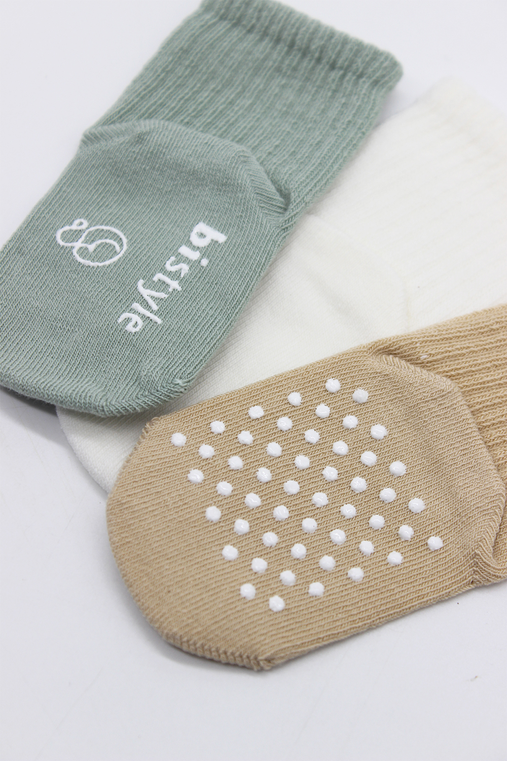 Bistyle Organic 3-Pairs Basic Non-slip Socks (24-36 m) (Green, Brown, Beige) - Image 4