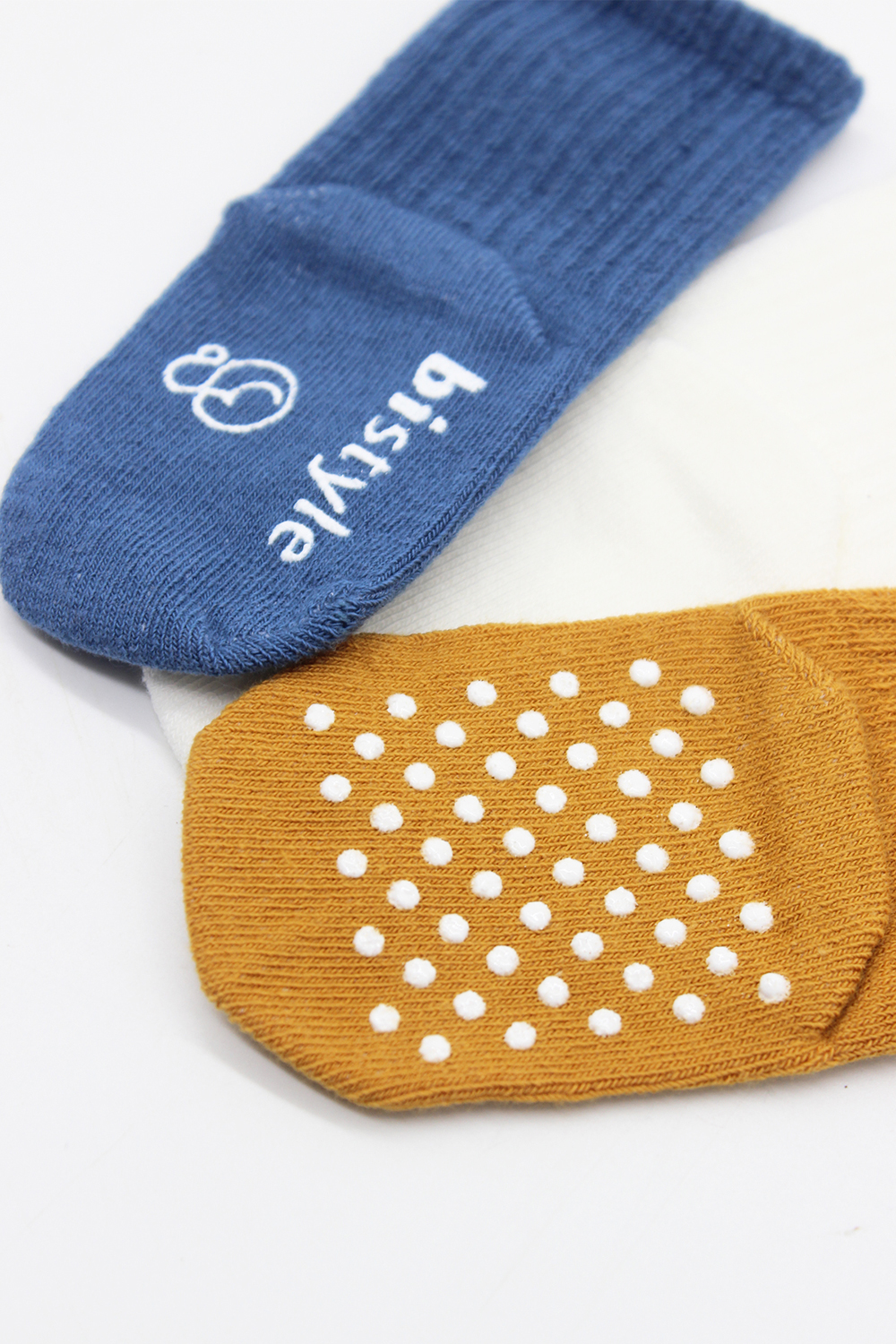 Bistyle Organic 3-Pairs Basic Non-slip Socks (0-3 m) (Blue, Orange, Beige) - Image 4