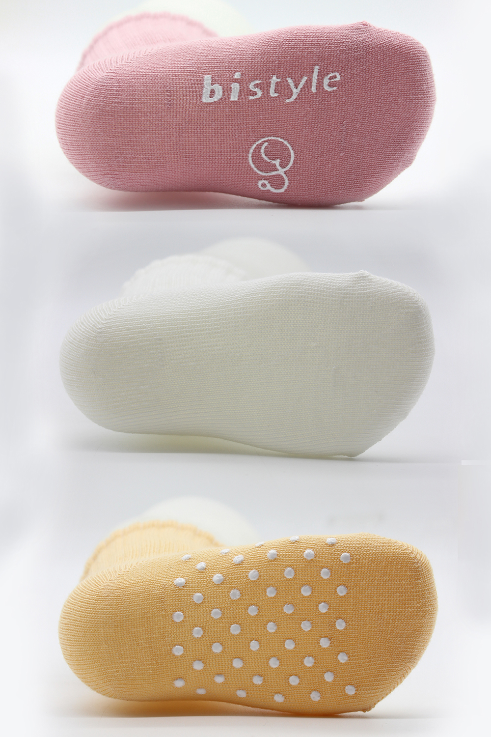 Bistyle Organic 3-Pairs Basic Non-slip Socks (0-3 m) (Pink, Orange, Beige) - Image 6