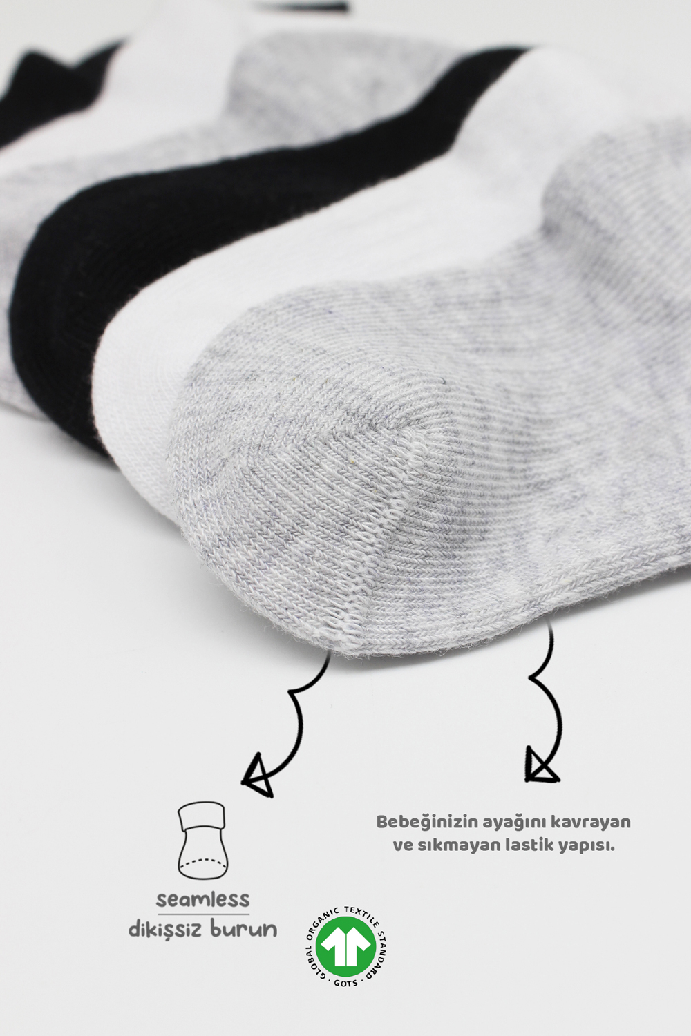 Bistyle 6-Pairs Combed Liner Socks (24-36 m) (Black, Grey, Beige) - Image 3