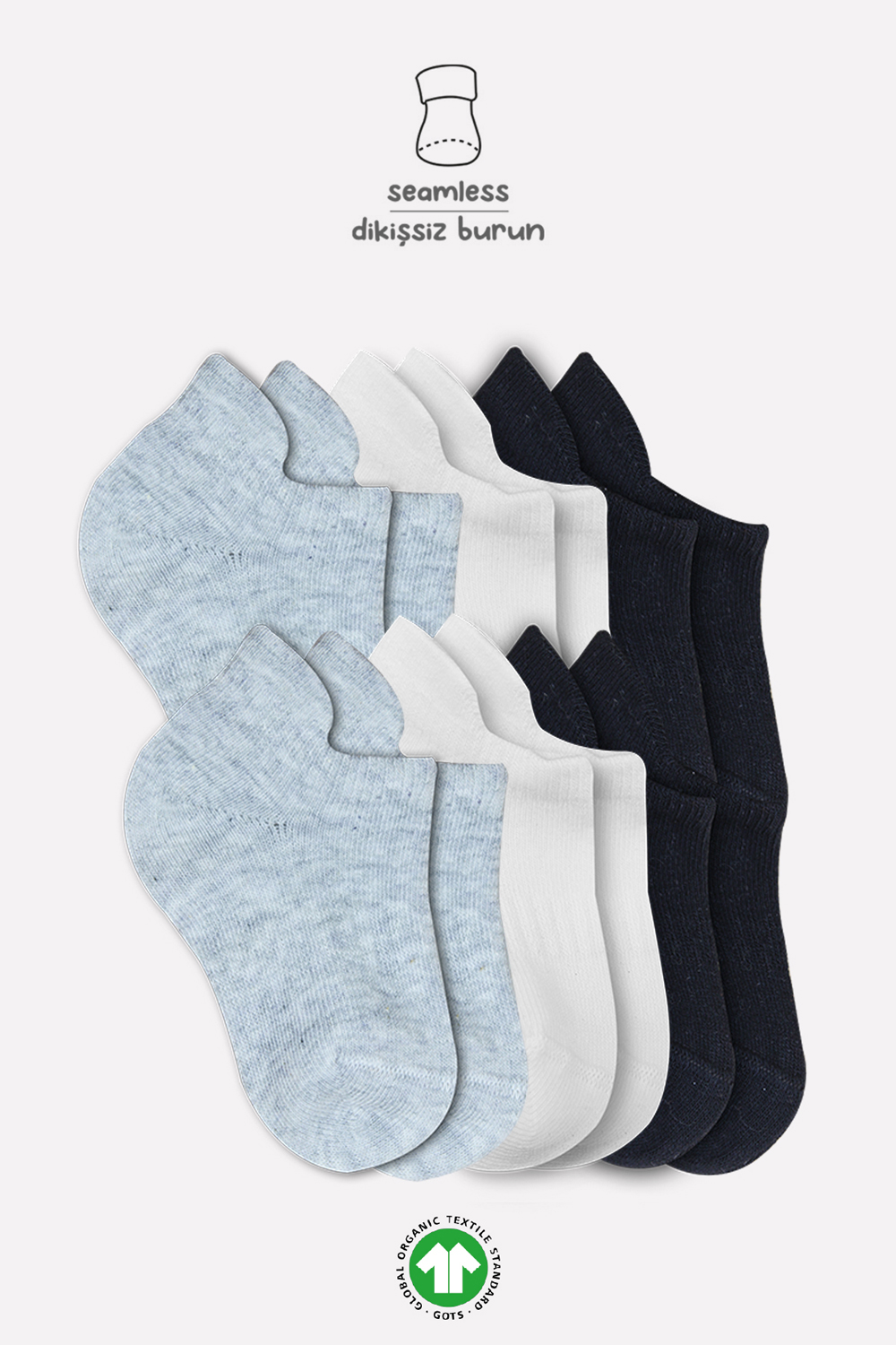 Bistyle 6-Pairs Combed Liner Socks (24-36 m) (Black, Grey, Beige) - Image 4