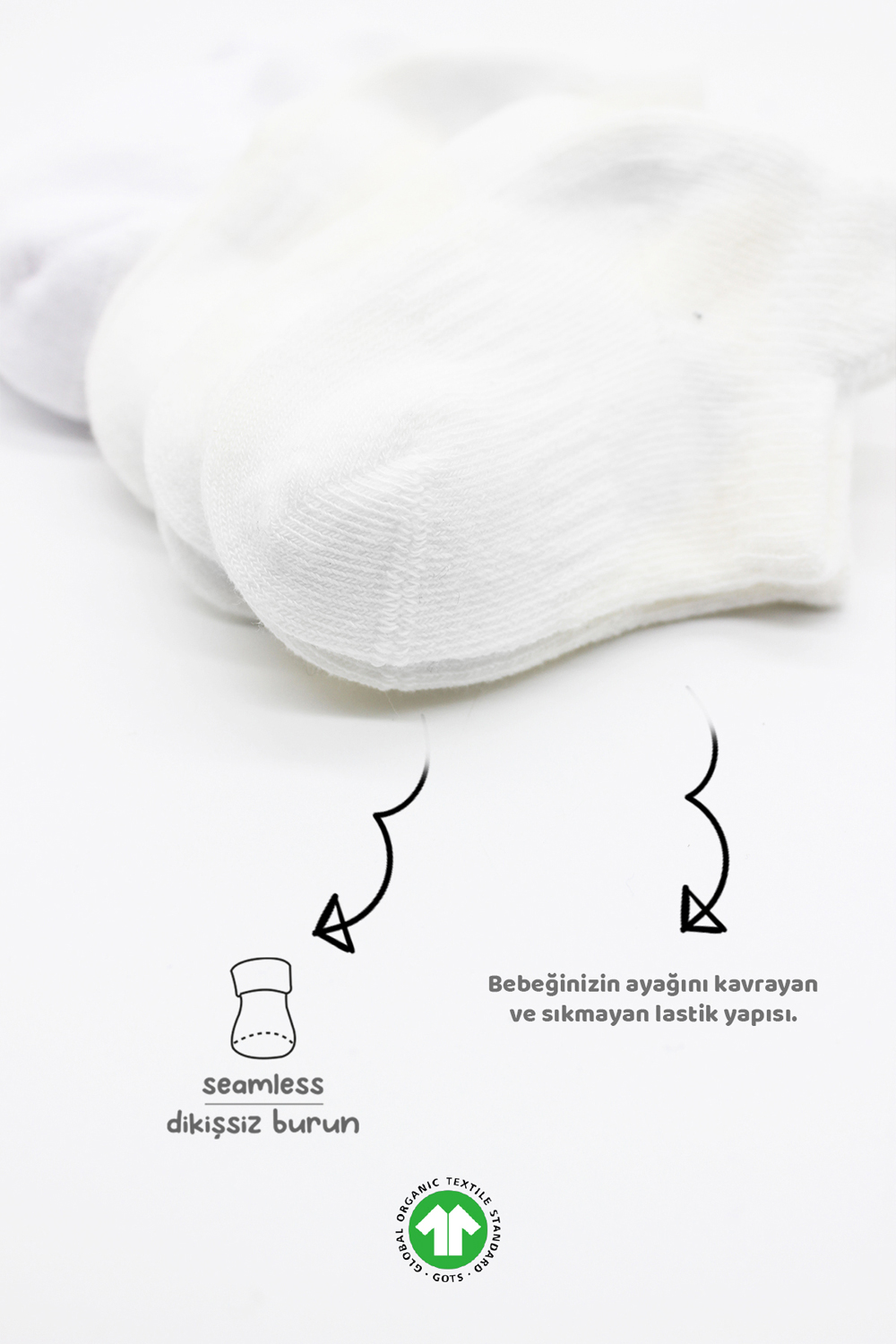 Bistyle 6-Pairs Combed Liner Socks (24-36 m) White - Image 3