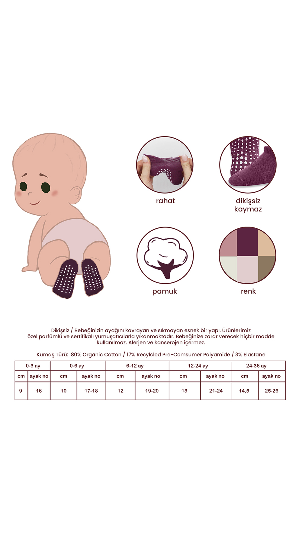 BiÌstyle 6-Pairs Combed Non-Slip Liner Socks (6-12 m) Colored - Image 2