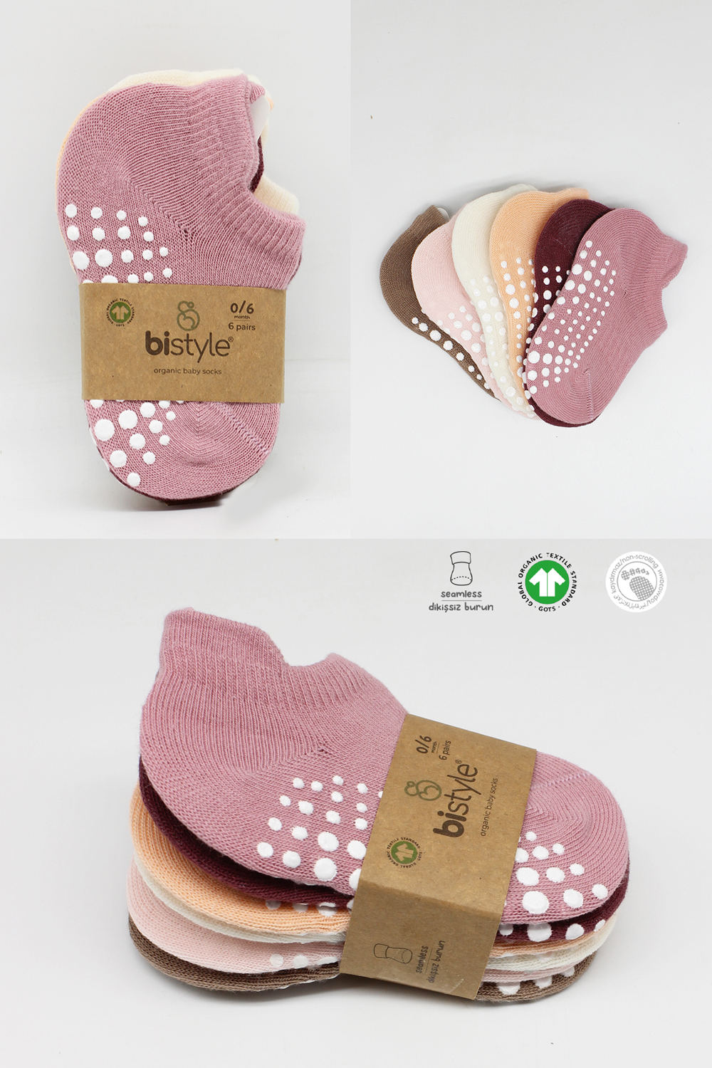 BiÌstyle 6-Pairs Combed Non-Slip Liner Socks (6-12 m) Colored - Image 7