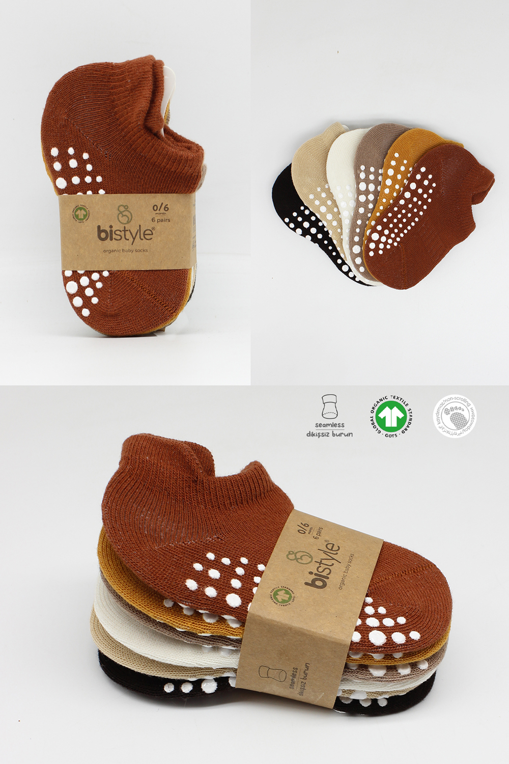 BiÌstyle 6-Pairs Combed Non-Slip Liner Socks (12-24 m) Colored - Image 7