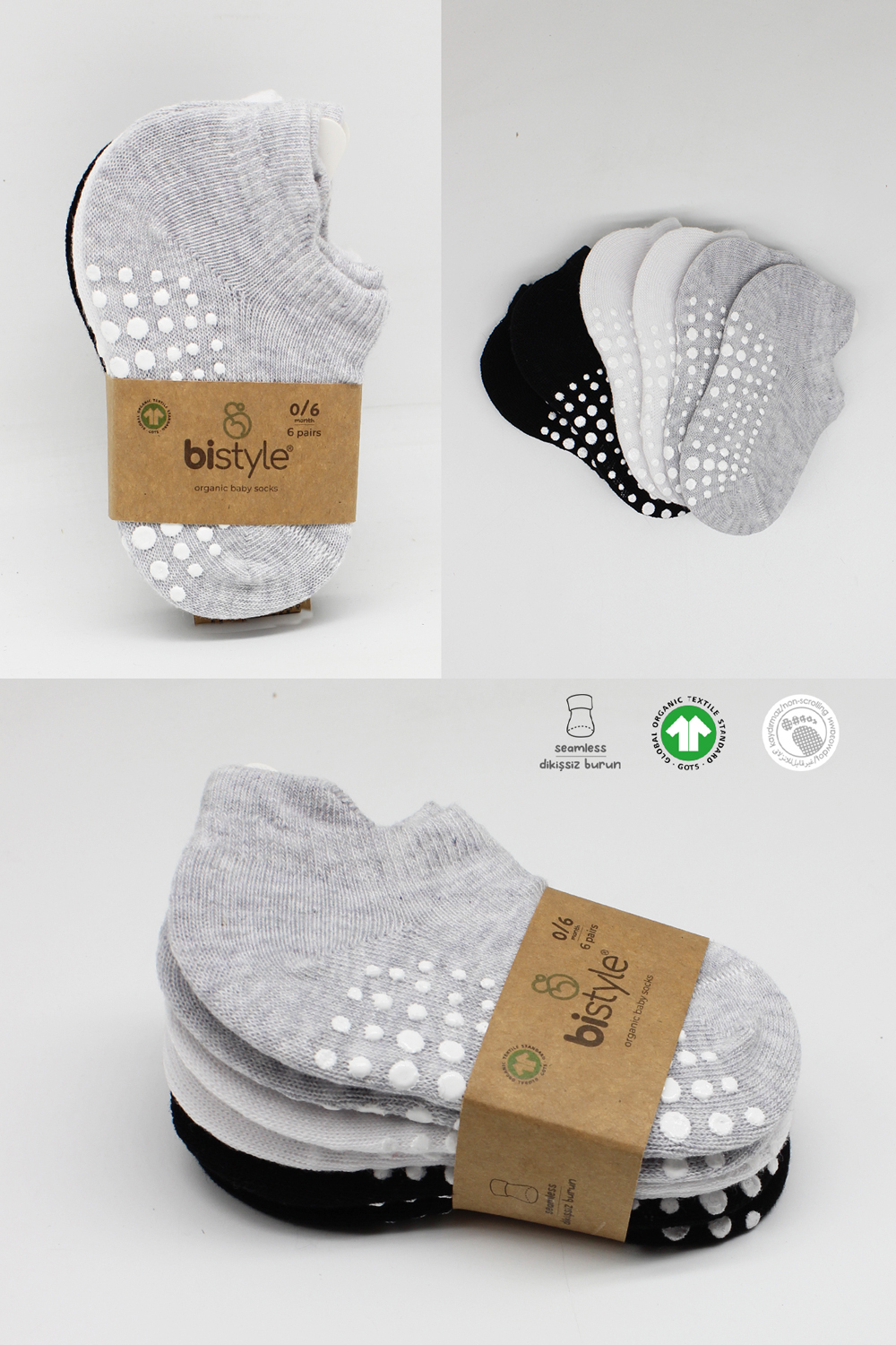 BiÌstyle 6-Pairs Combed Non-Slip Liner Socks (12-24 m) Colored - Image 7