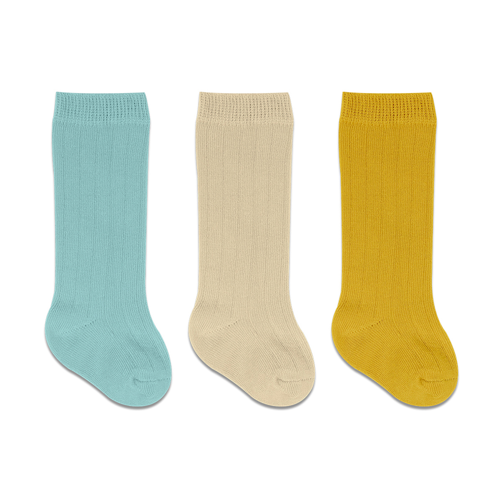 Bistyle 3-Pairs Knee Socks (24-36 m) (Blue, Brown, Yellow)