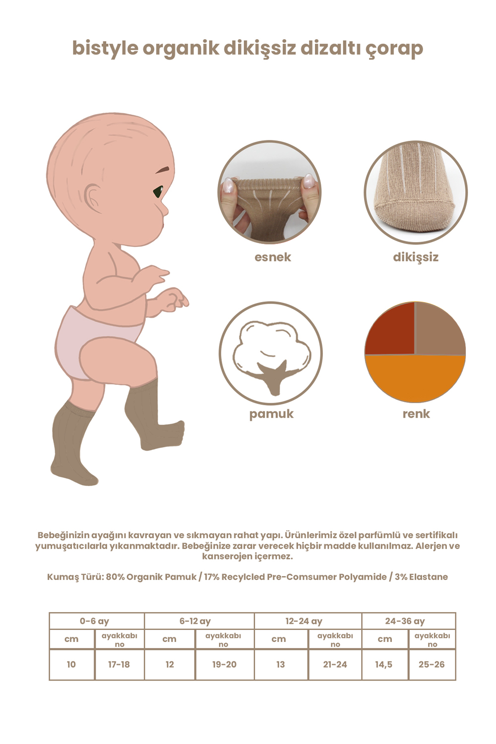 Bistyle 3-Pairs Knee Socks (24-36 m) (Blue, Brown, Yellow) - Image 2