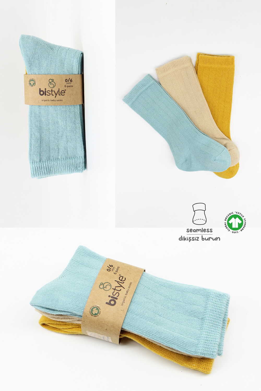 Bistyle 3-Pairs Knee Socks (24-36 m) (Blue, Brown, Yellow) - Image 6