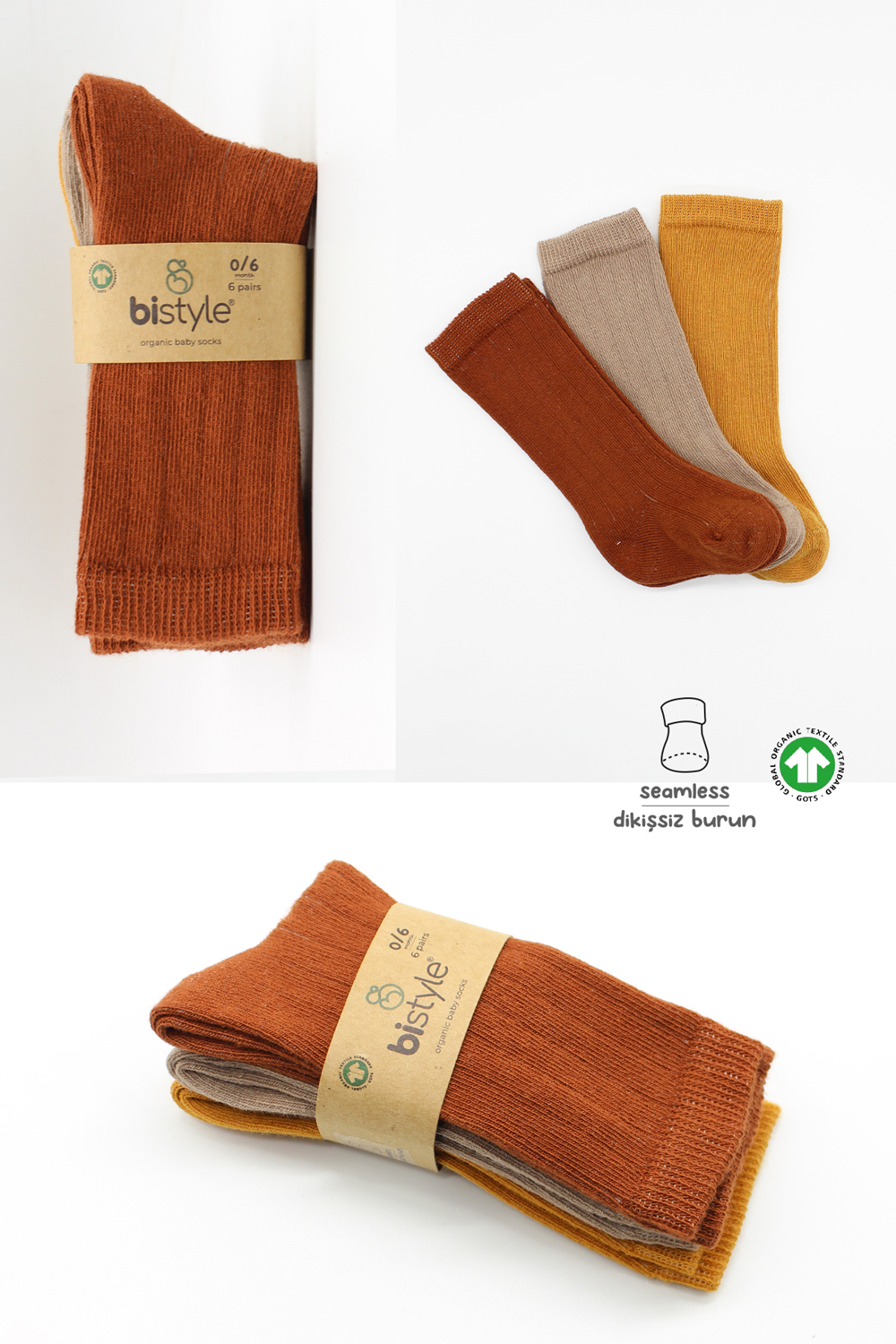Bistyle 3-Pairs Knee Socks (12-24 m) (Orange, Brown, Yellow) - Image 6