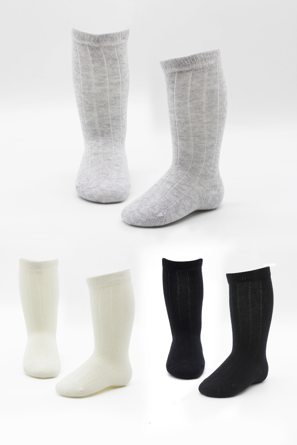 Bistyle 3-Pairs Knee Socks (24-36 m) (Black, Grey, Beige) - Image 4