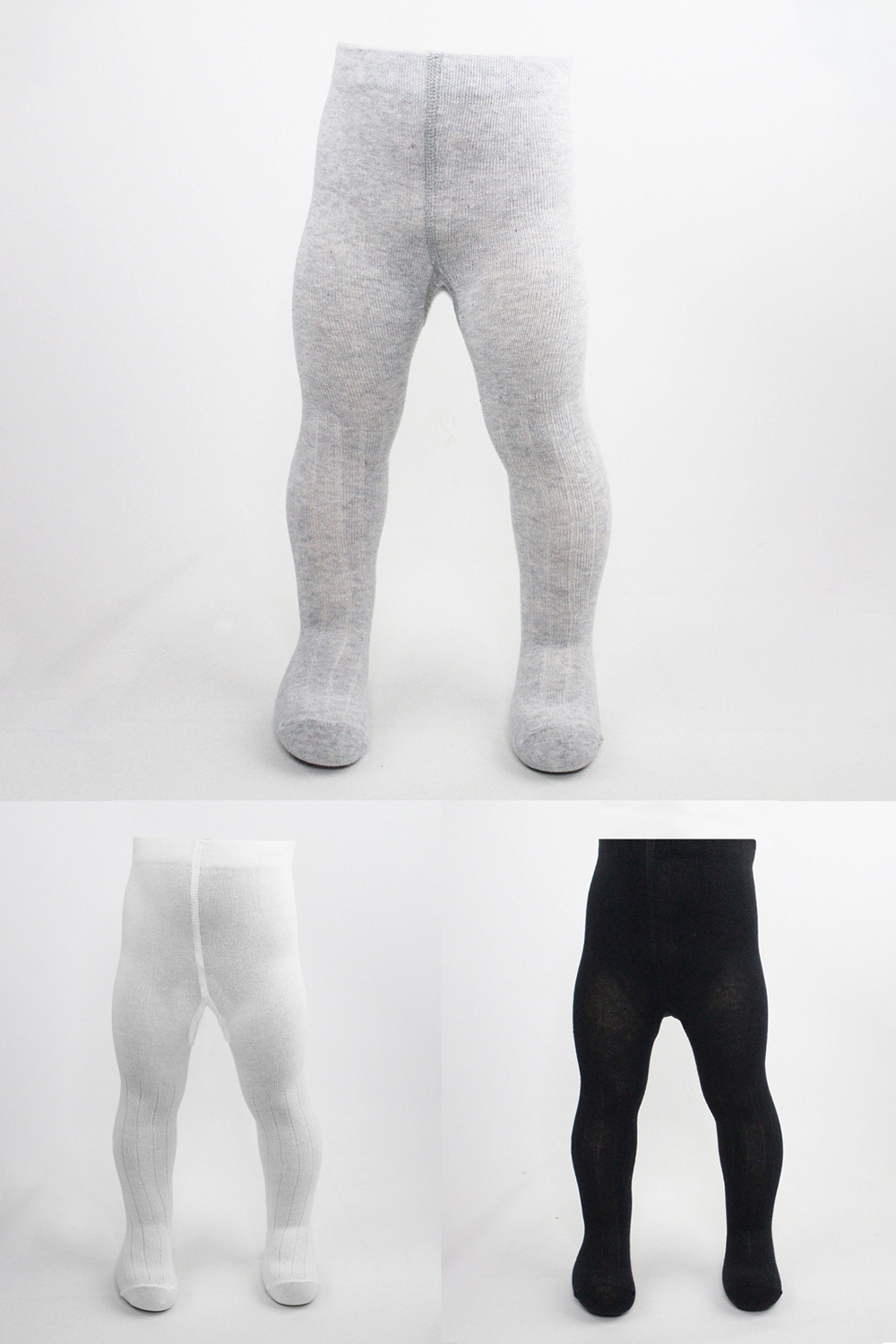 Bistyle 3-Pairs Combed Cotton Tights (6-12) (Black, Grey, White) - Image 3