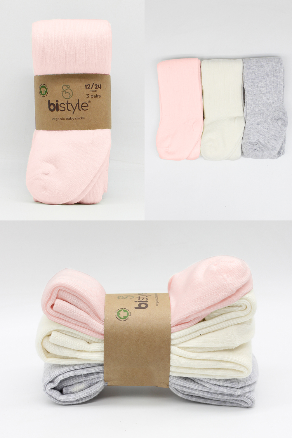 Bistyle 3-Pairs Combed Cotton Tights (6-12) (Pink, Grey, Beige) - Image 6