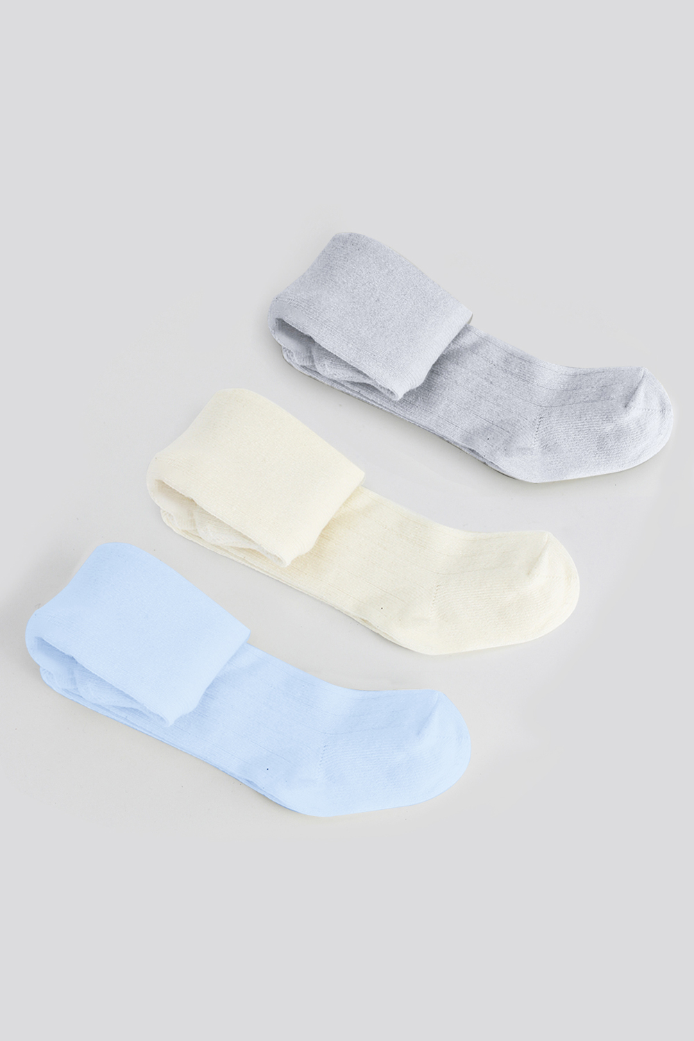 Bistyle 3-Pairs Combed Cotton Tights (6-12) (Blue, Grey, Beige) - Image 3