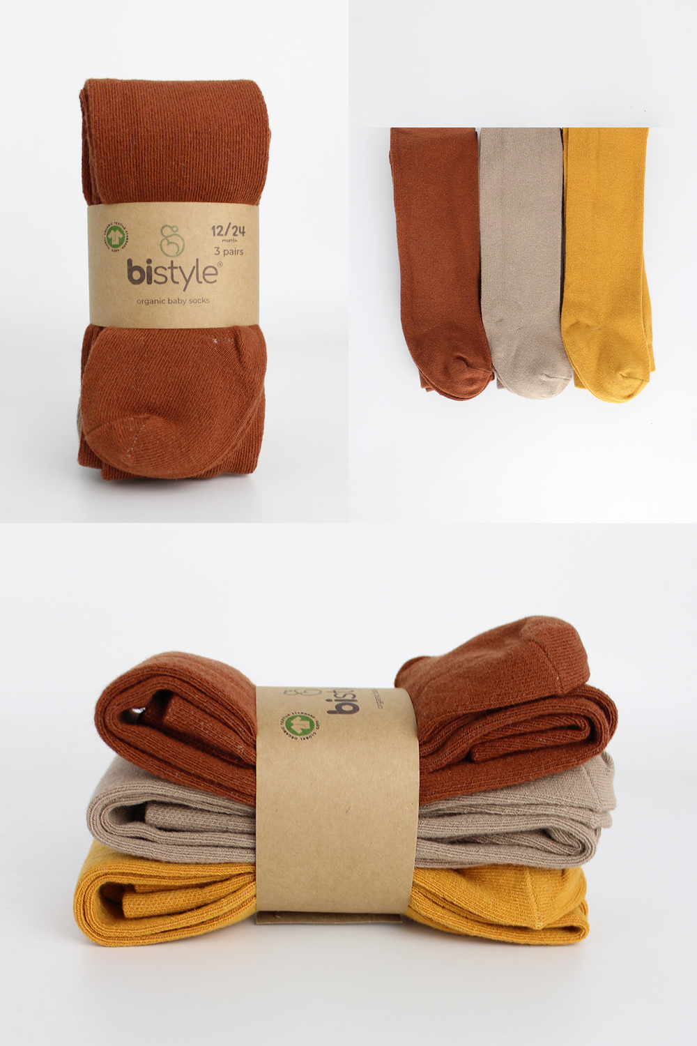 Bistyle 3-Pairs Combed Cotton Tights (0-6) (Orange, Brown, Yellow) - Image 2