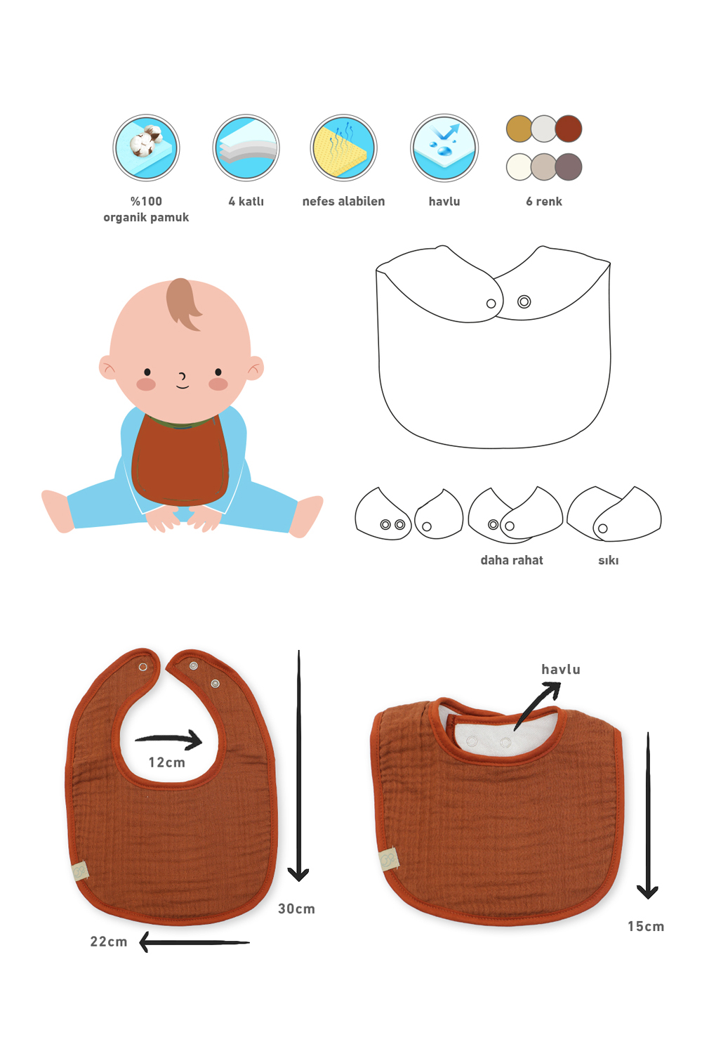 Bistyle Organic Muslin Bib (0-24 m) Light - Image 2