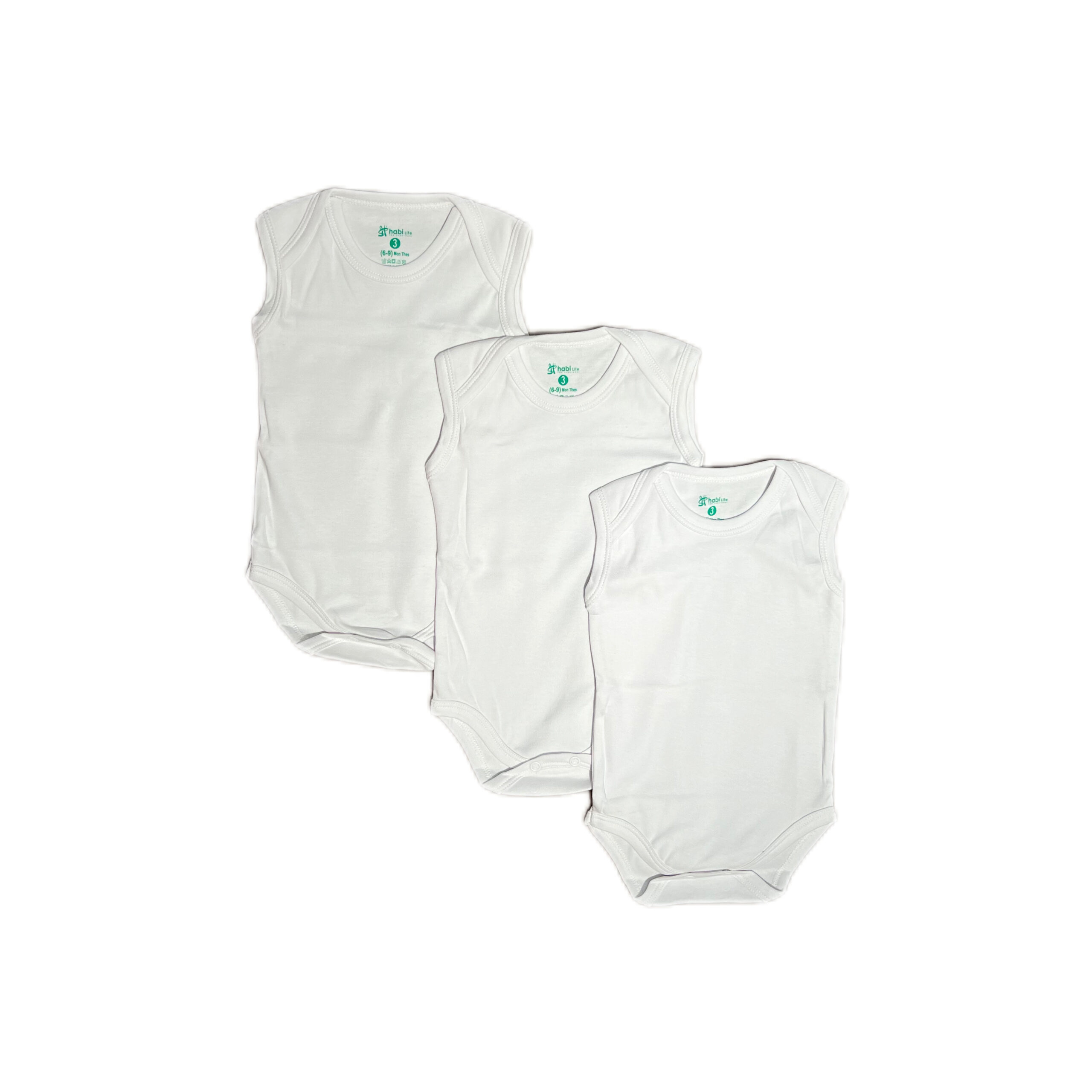 Habi Life Sleeveless Bodysuits, 3 Pack, White (3-6 m)