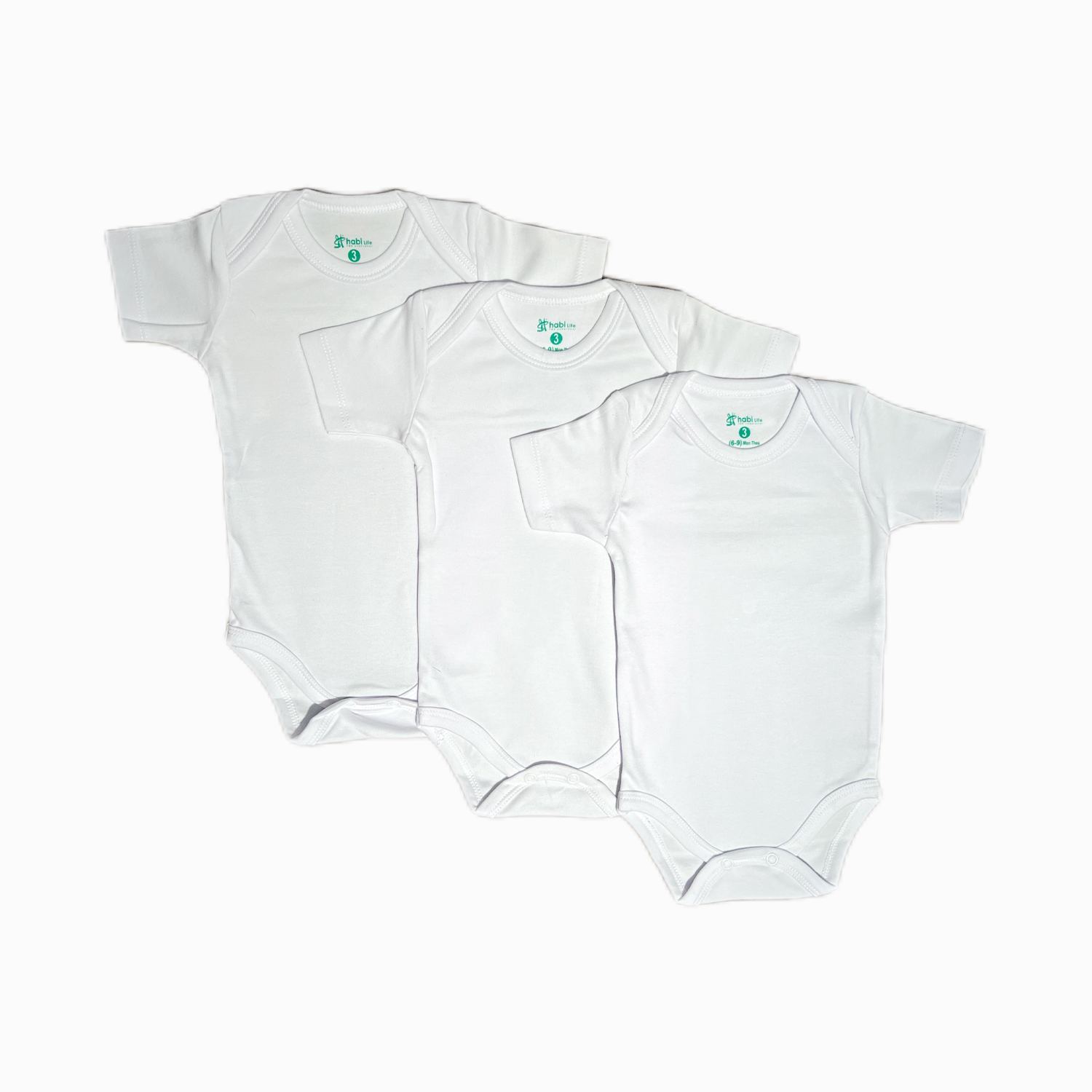Habi Life Short-Sleeved Bodysuits, 3 Pack, White (9-12 m)