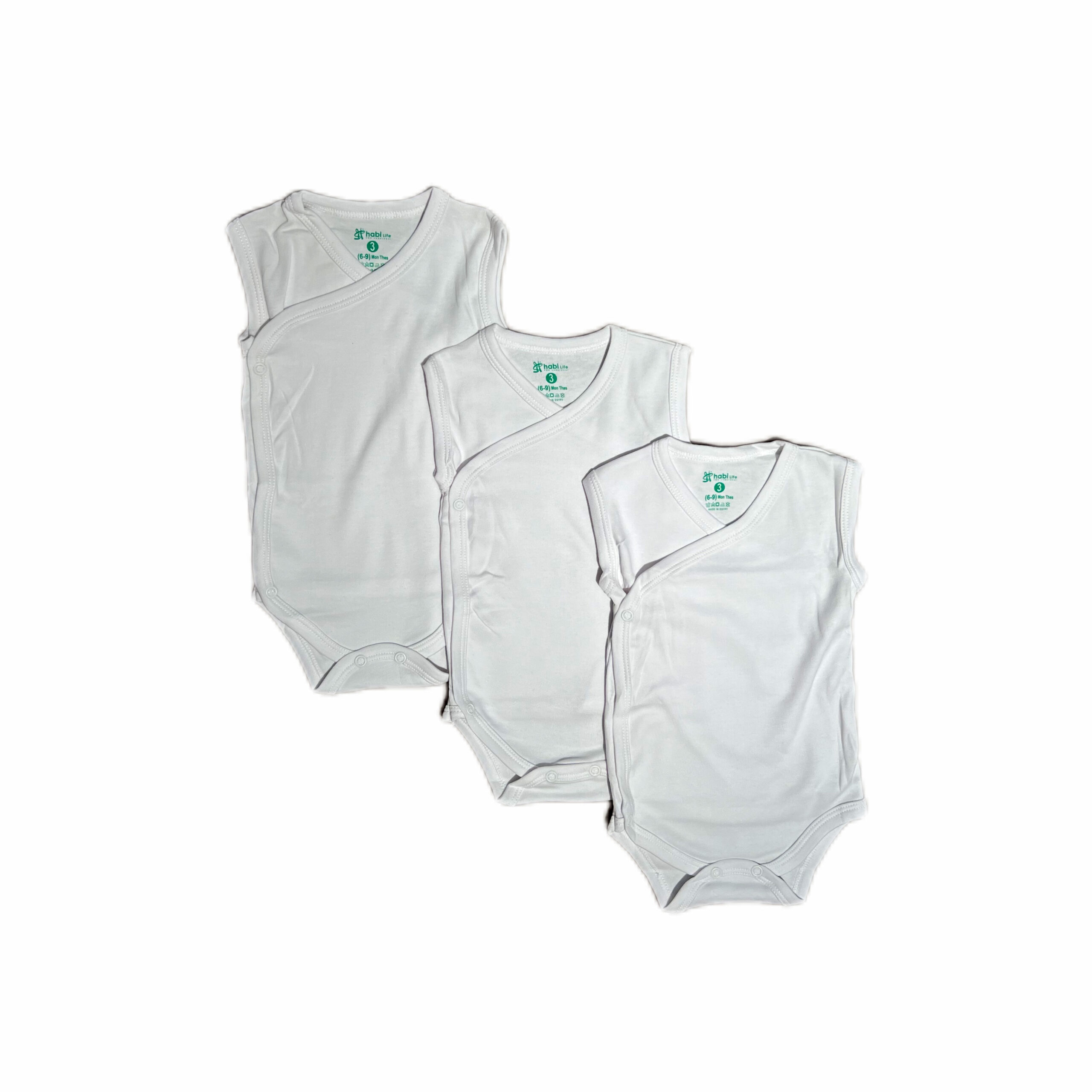 Habi Life Sleeveless Bodysuits, 3 Pack, White (3-6 m)