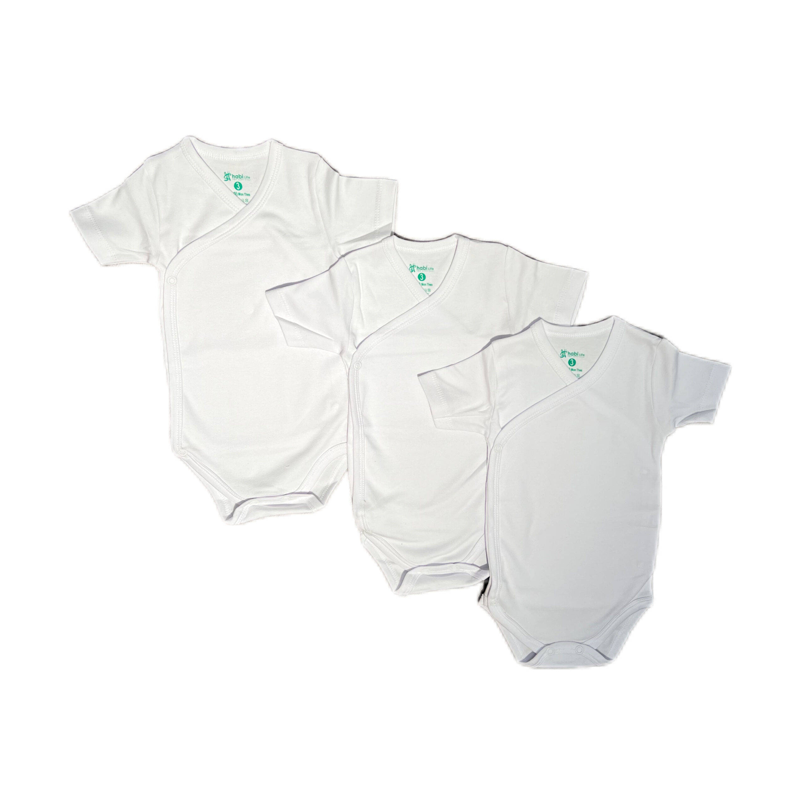Habi Life Short-Sleeved Bodysuits, 3 Pack, White (0-3 m)