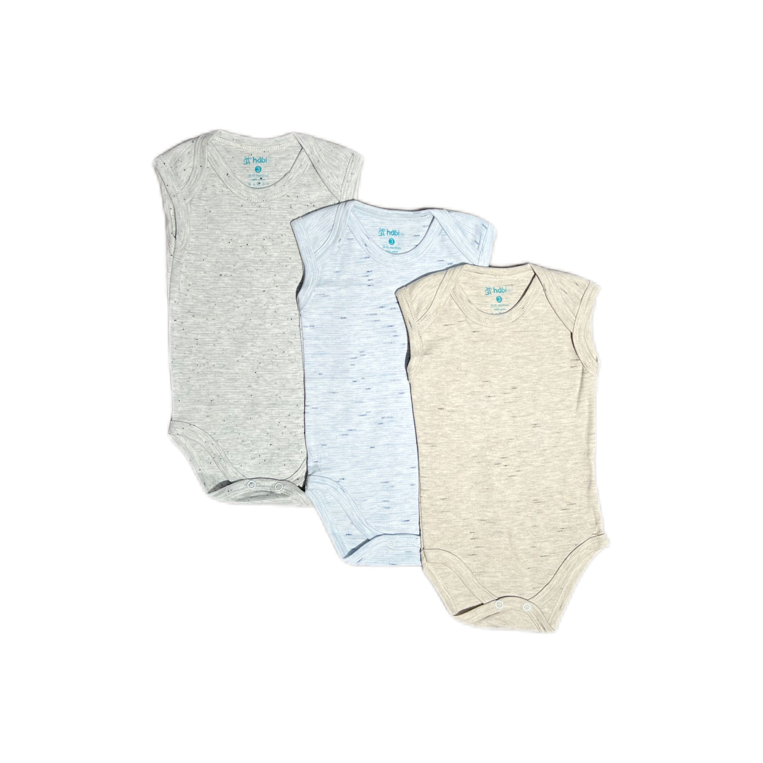 هابي لايف بدلة بدون أكمام، 3 عبوات، أزرق (6-9 م)