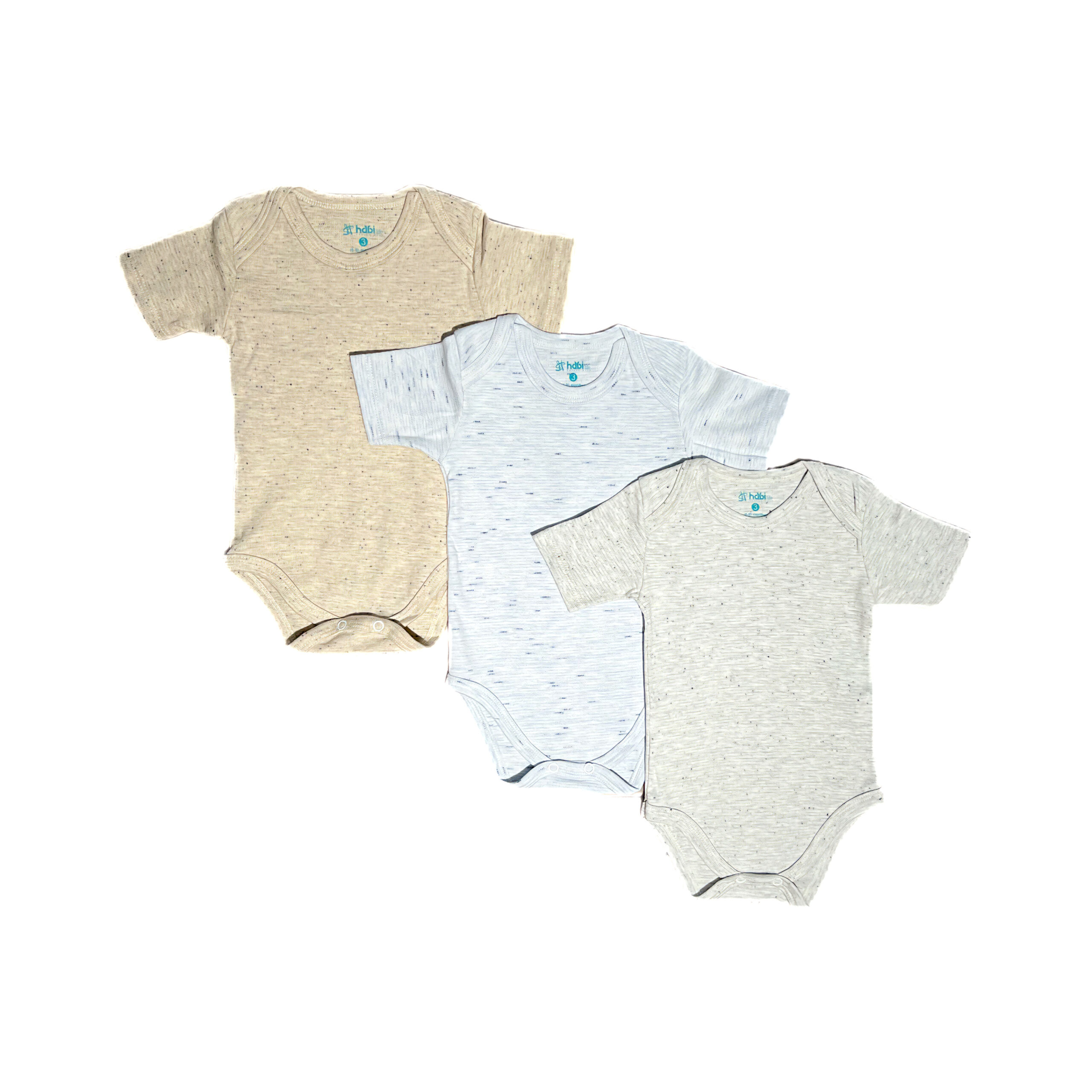 Habi Life Short-Sleeved Bodysuits, 3 Pack, Blue (9-12 m)