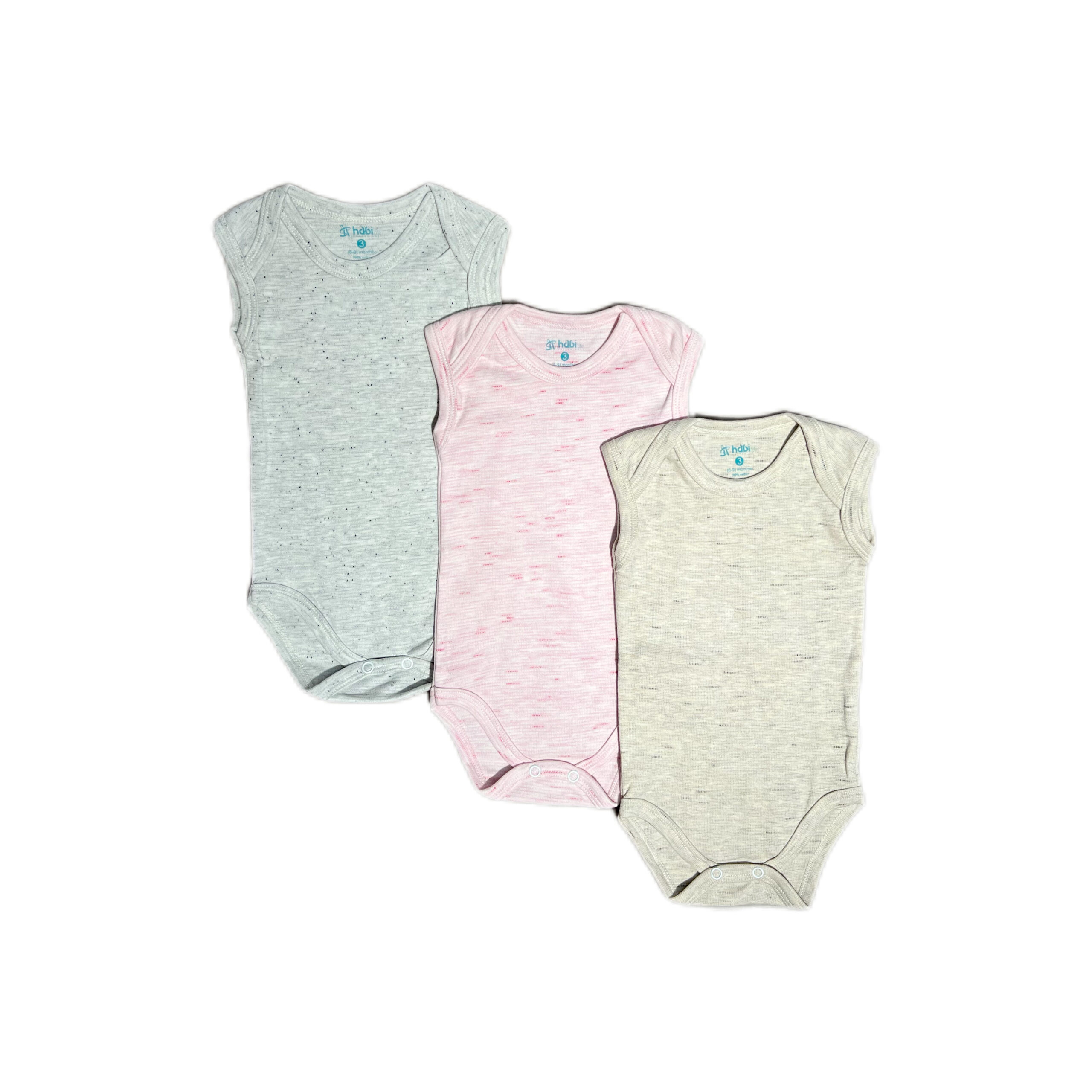 هابي لايف بدلة بدون أكمام، 3 قطع، وردي (3-6 م)