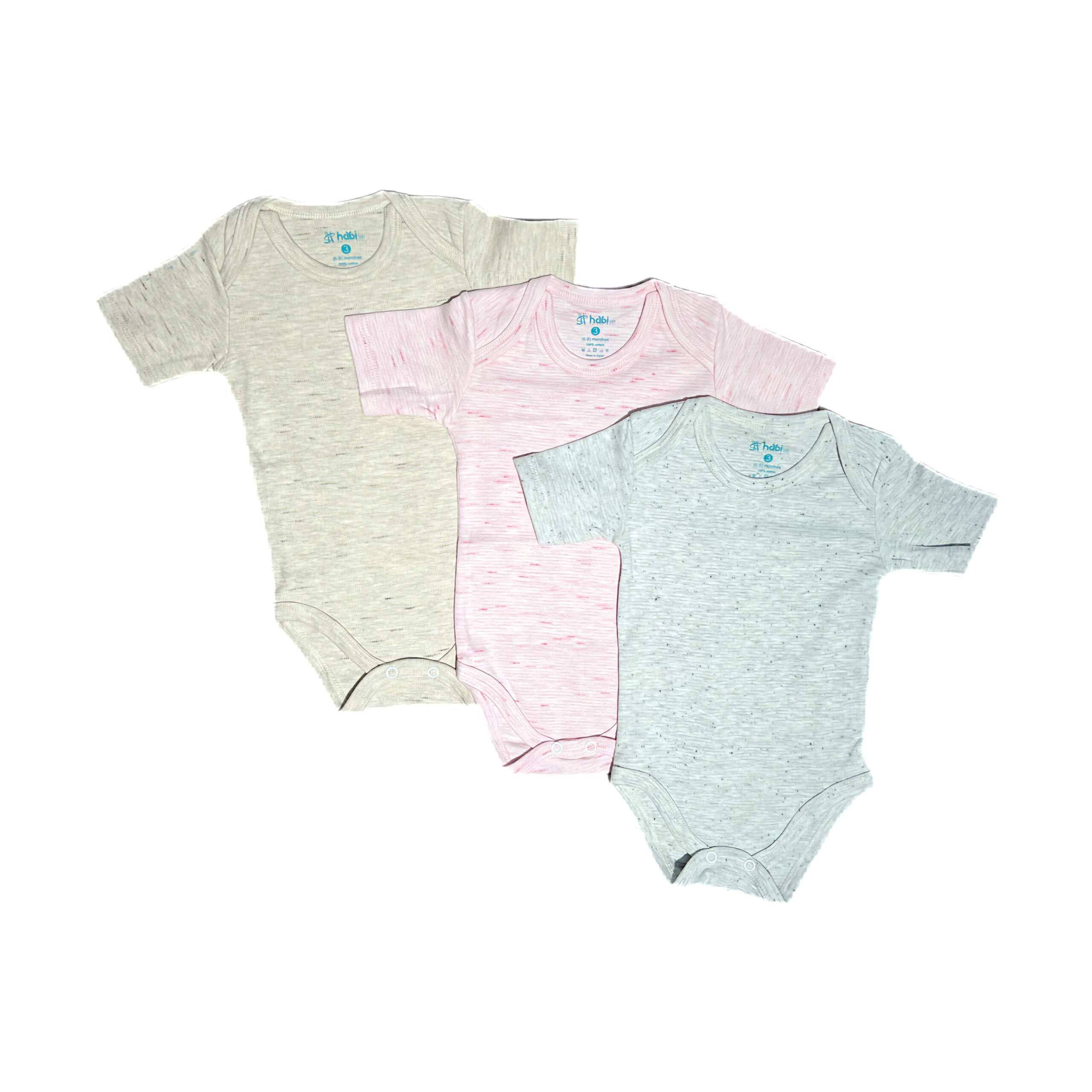 Habi Life Short-Sleeved Bodysuits, 3 Pack, Pink (0-3 m)