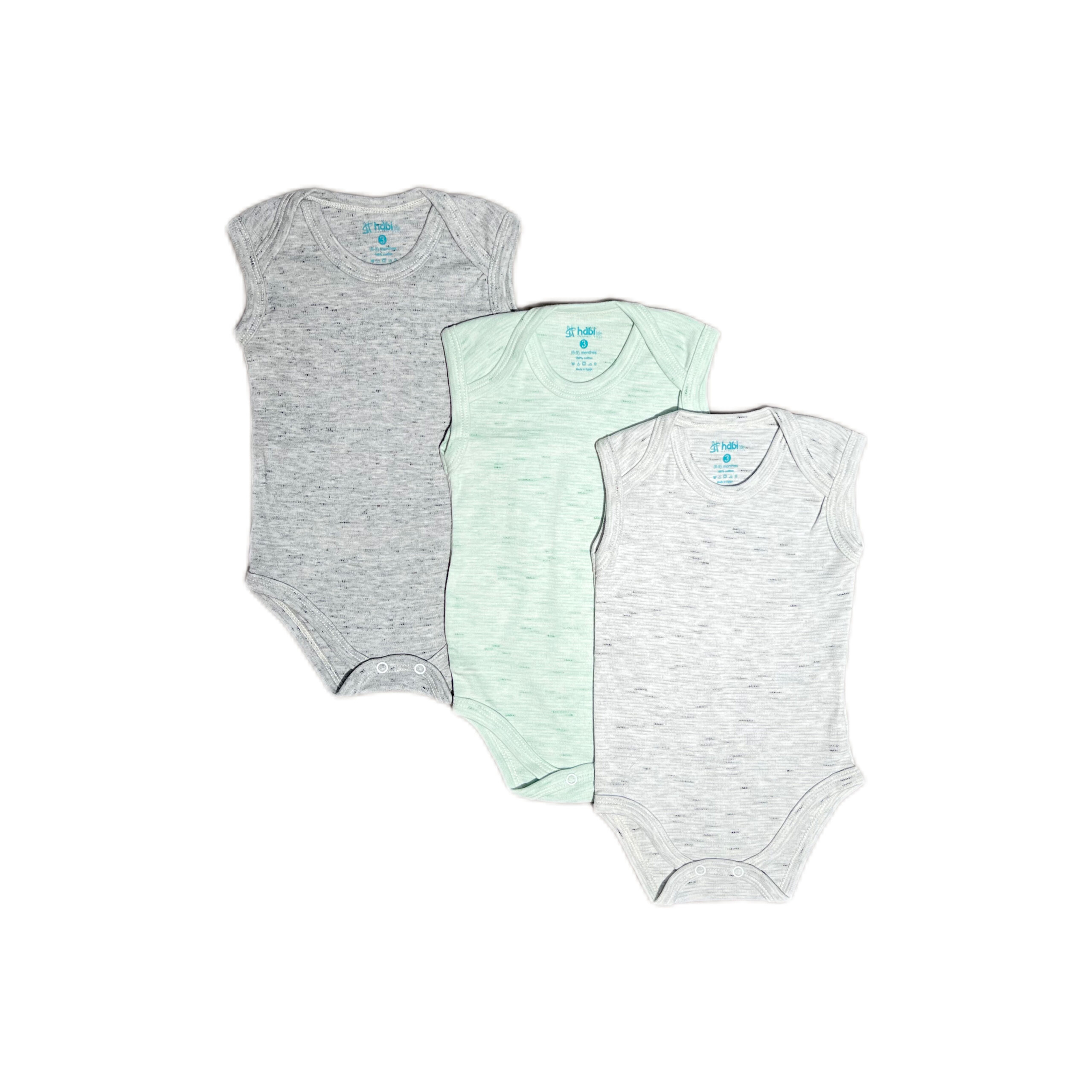 Habi Life Sleeveless Bodysuits, 3 Pack, Green (0-3 m)
