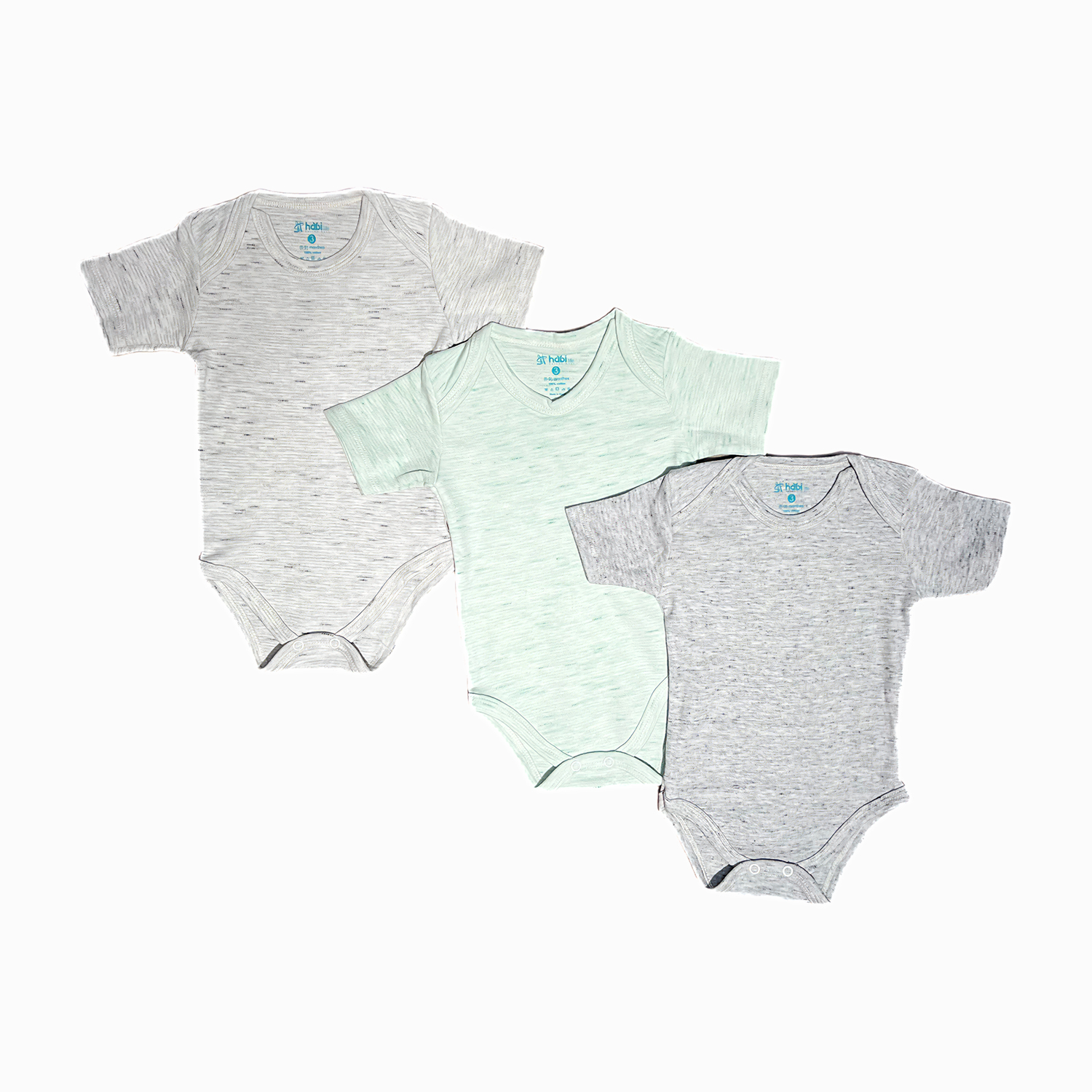 Habi Life Short-Sleeved Bodysuits, 3 Pack, Green (3-6 m)