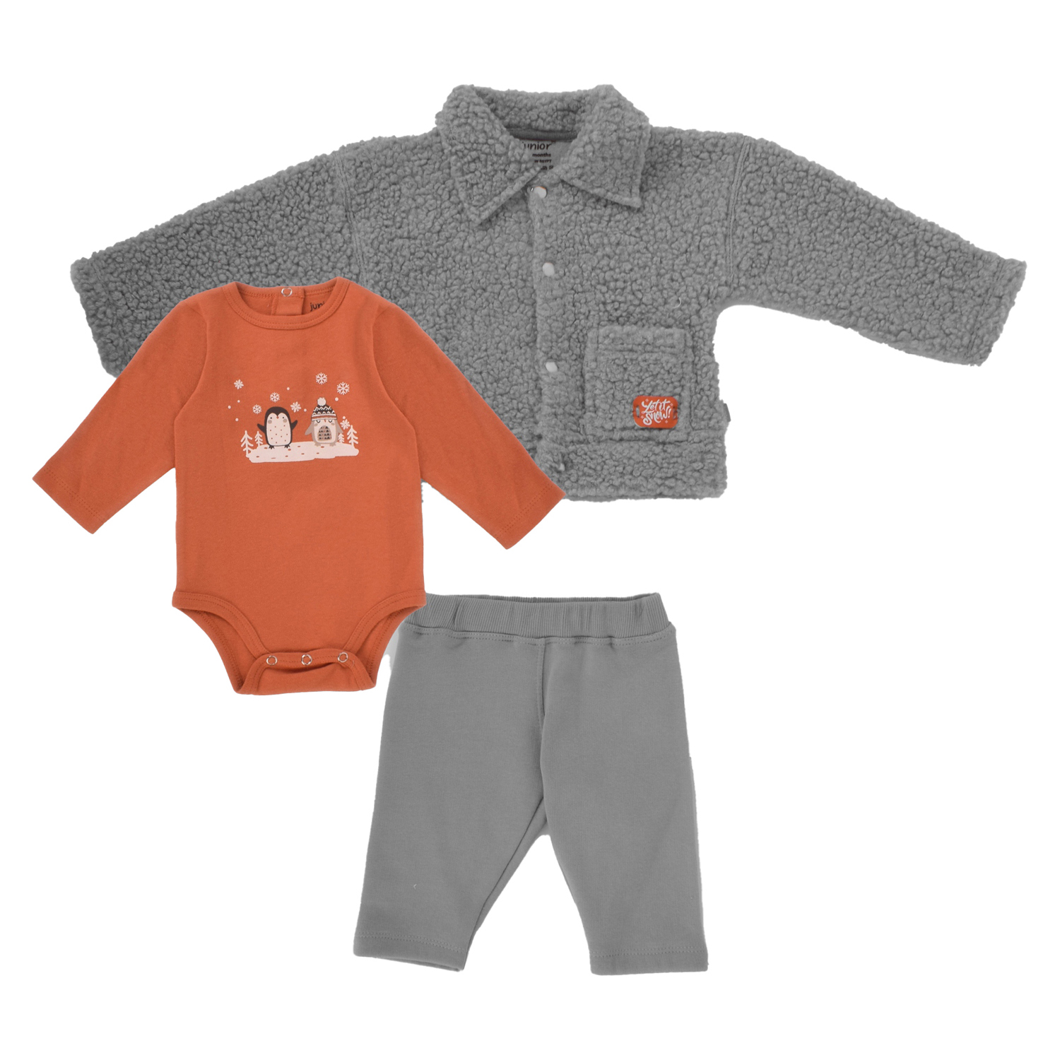 طقم مطبوع على الثلج للصغار (لباس رياضي وسروال وجاكيت) (3-6 م)