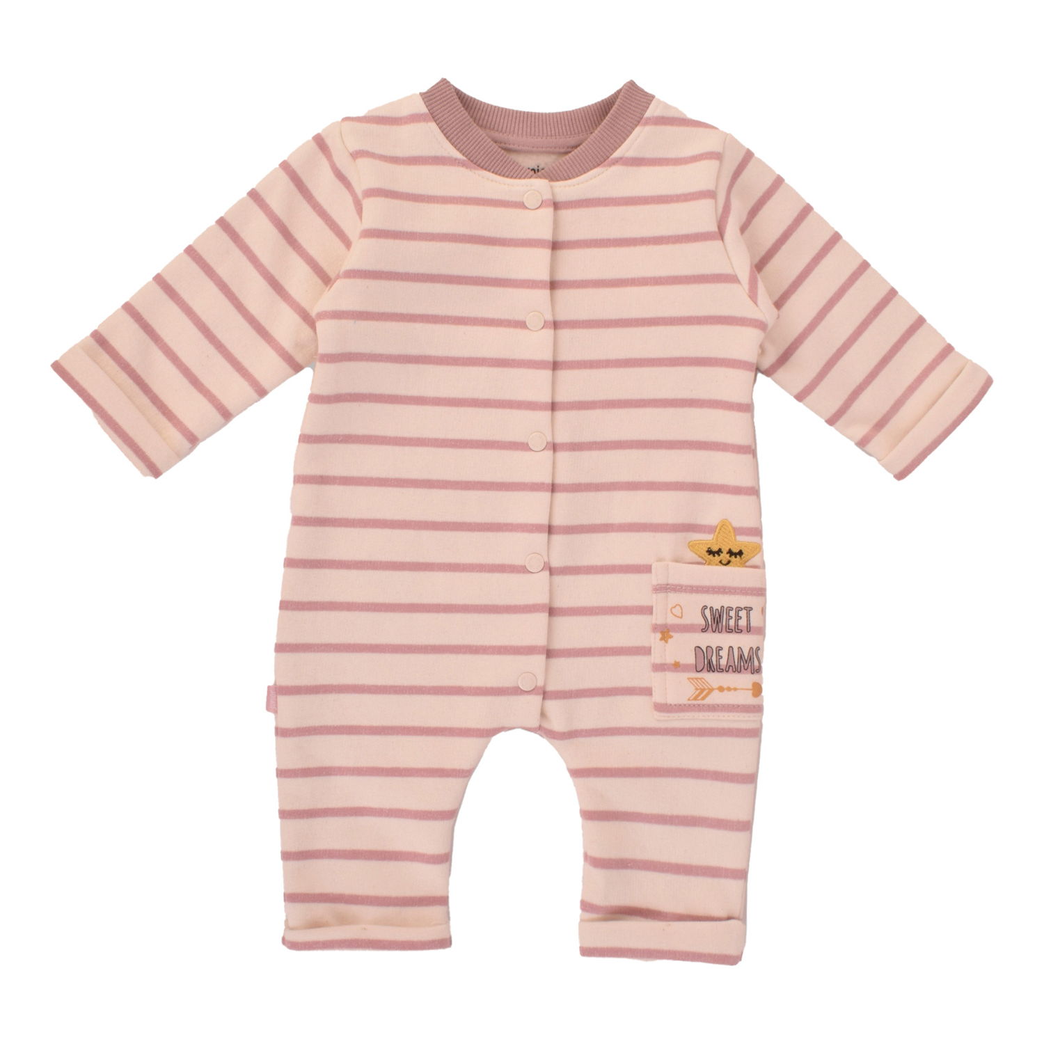 لباس قطعة واحدة مطبوع مخطط وردي للصغار (9-12 م)