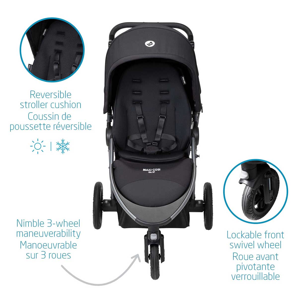 Maxi-Cosi Gia XP Luxe 3-Wheel Travel System, Midnight Black - الصورة 3