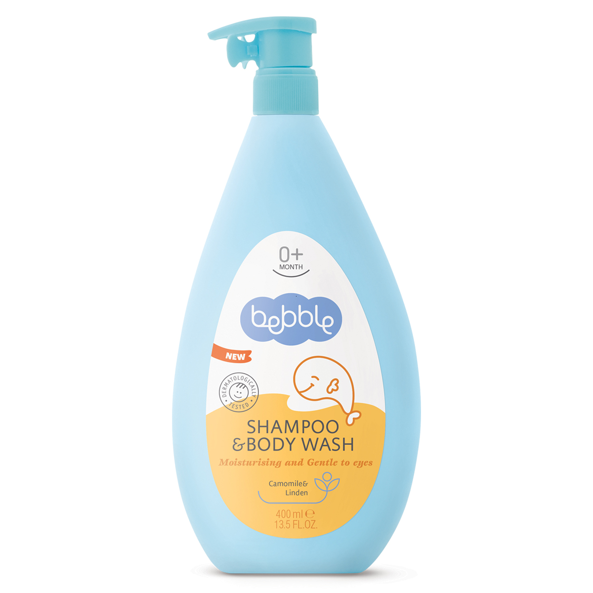 Bebble Shampoo & Body Wash, Camomile & Linden, 2-in-1 Shampoo and Cleansing Gel, 0+ 400 Ml
