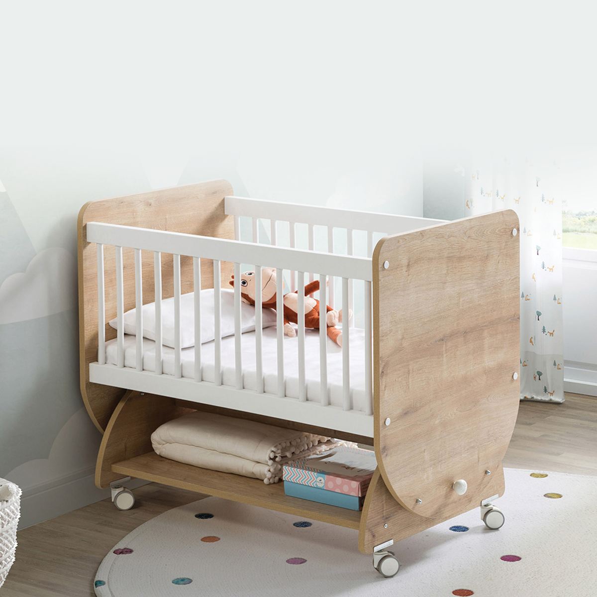 BabyWhen Swinging Wheeled Cradle 50x90, Wooden (BW1031)