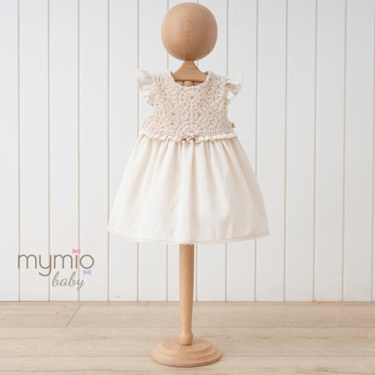 Mymio Short Sleeve Baby Girl Dress, (3908), Brown, 12 Months