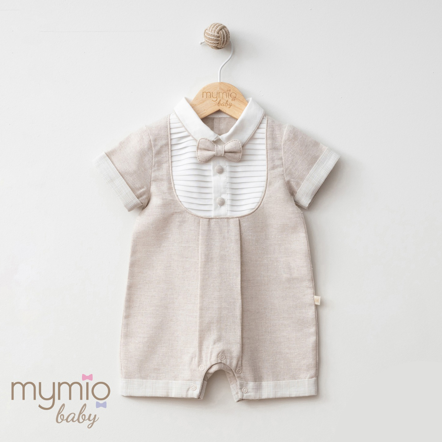 Mymio Linen Baby Boy Romper, (4217), Brown, 3 Months