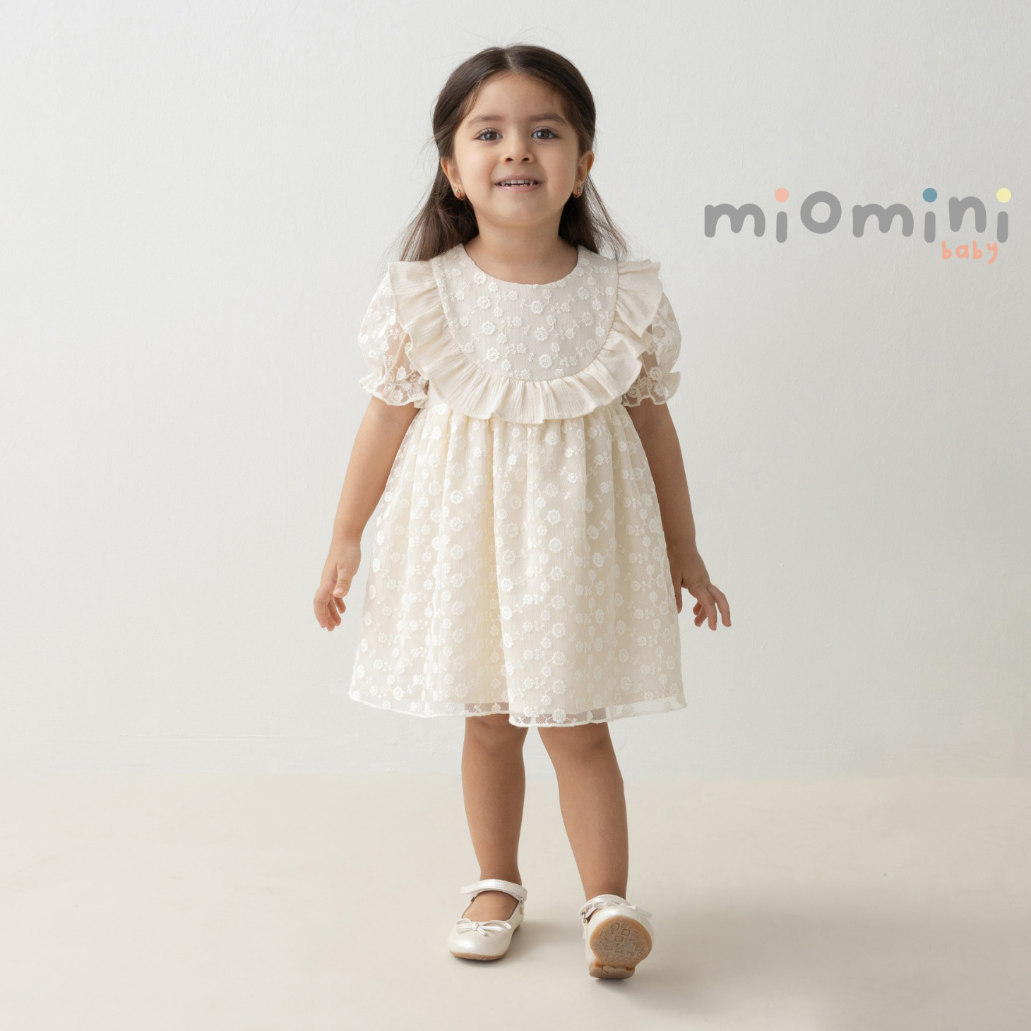 Miomini Embroidered Tulle Baby Girl Dress, (4258), Beige, 18 Months