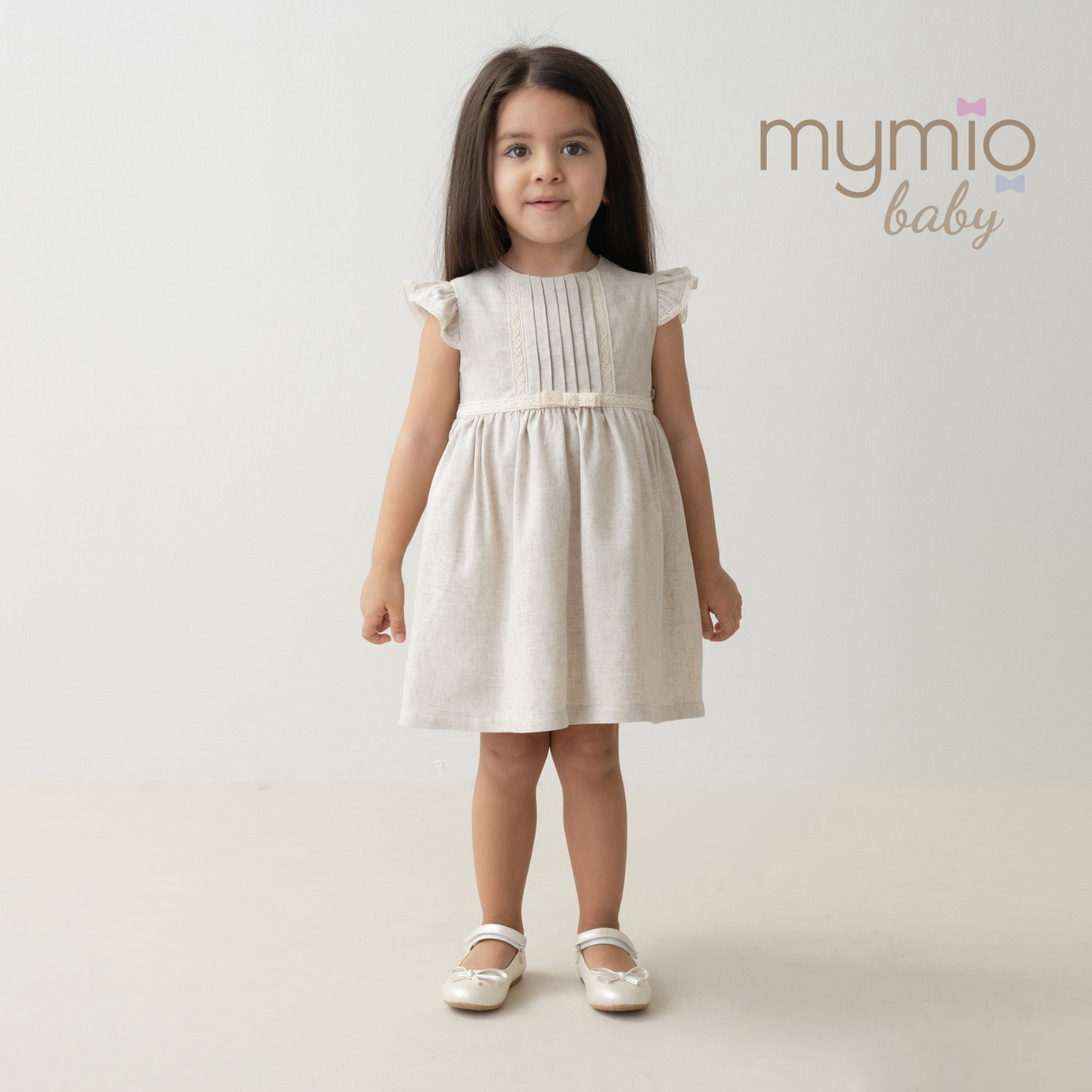 Mymio Linen Baby Girl Dress, (4234), Brown, 9 Months