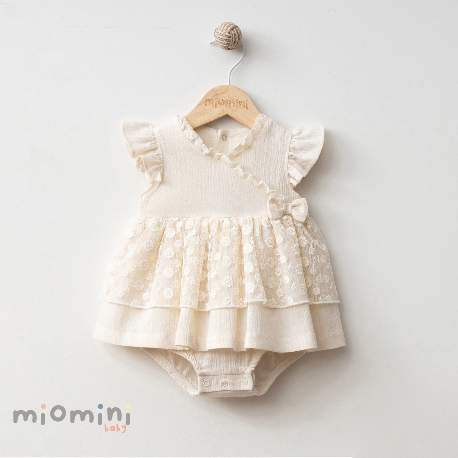 Miomini Embroidered Tulle Baby Girl Dress, (4251), Beige, 12 Months