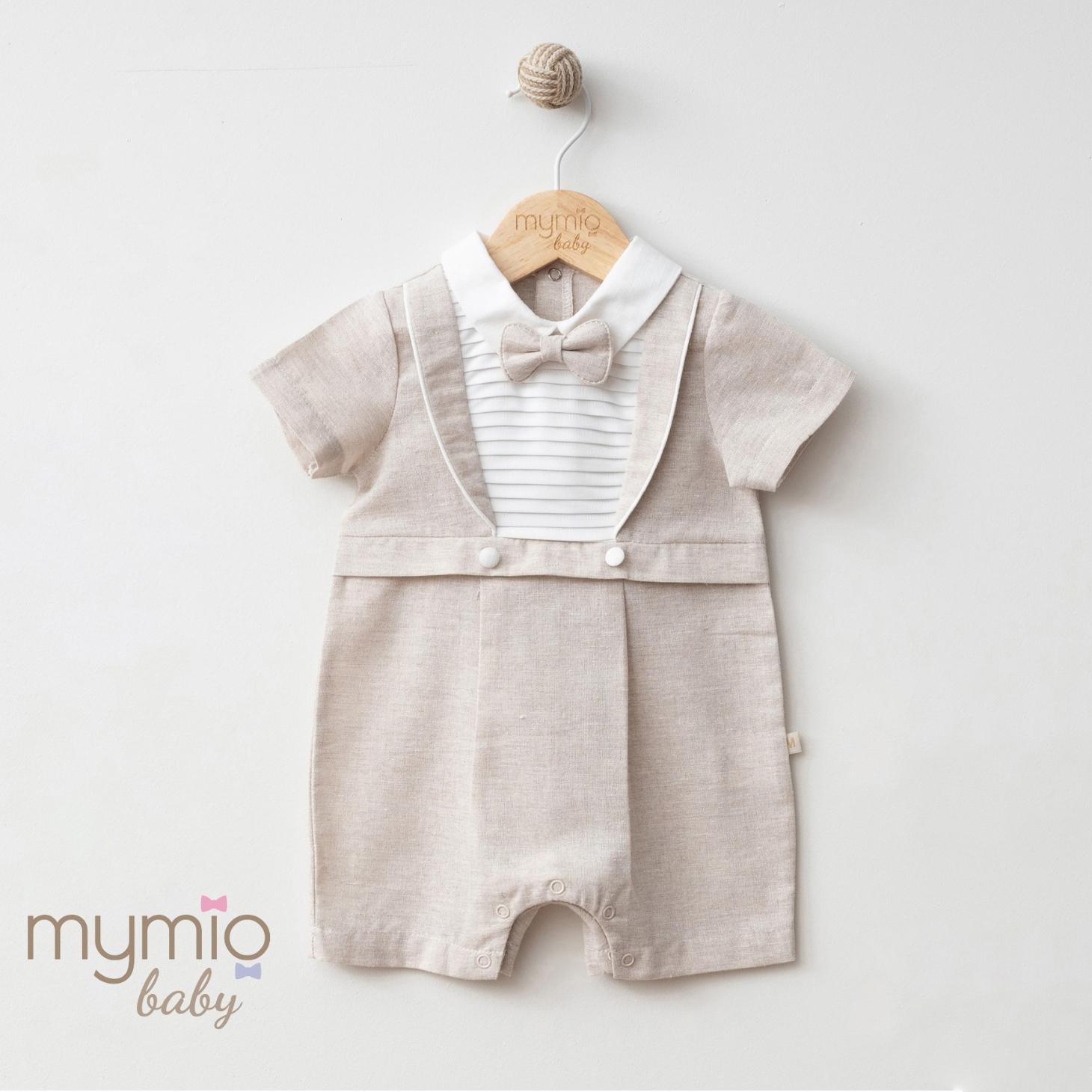 Mymio Linen Baby Boy Romper, (4220), Brown, 9 Months
