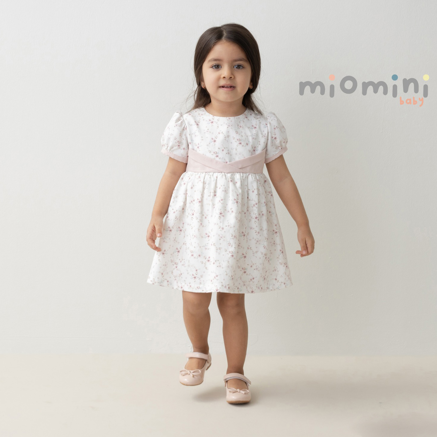 Miomini Floral Print Baby Girl Dress, (4308), Beige, 12 Months