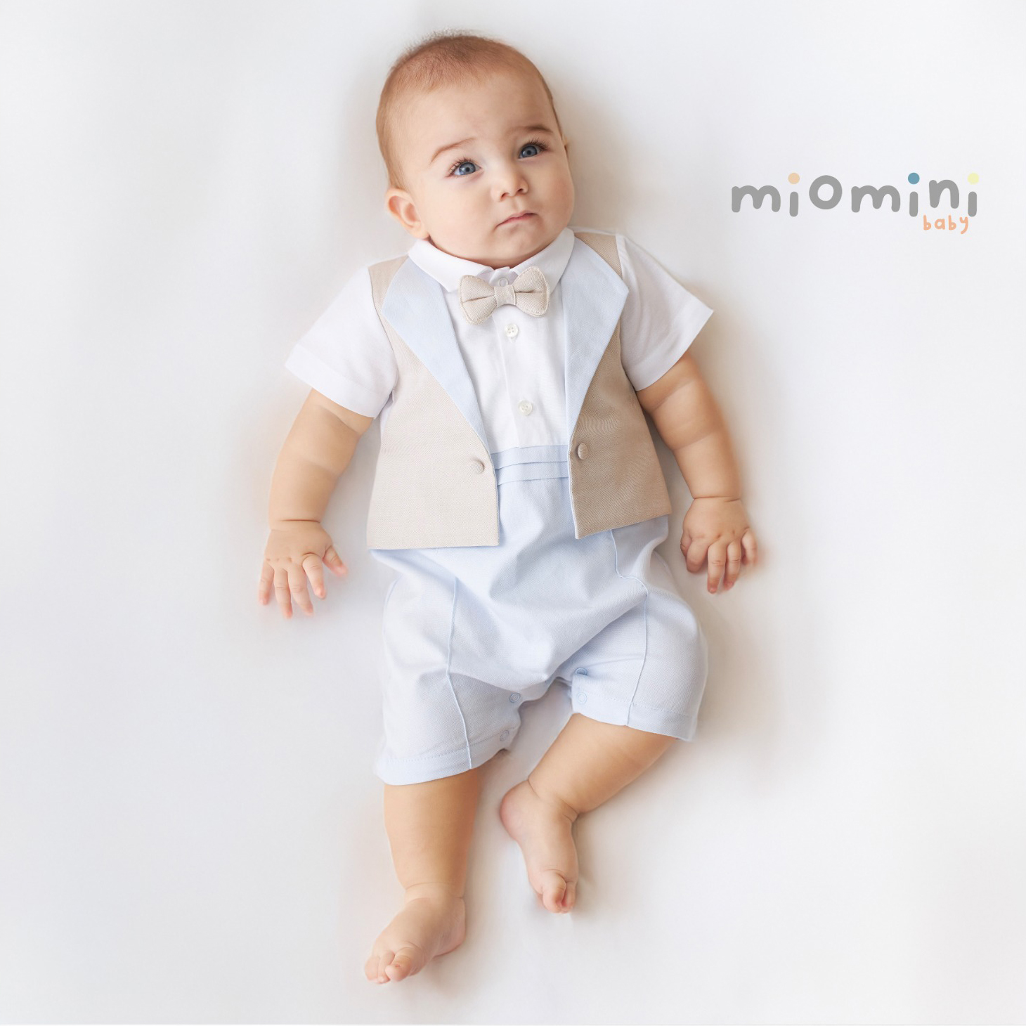 Miomini Woven Elegant Baby Boy Romper, (4337), Blue, 3 Months