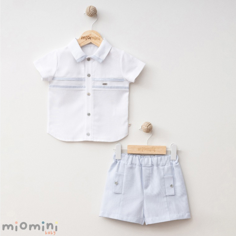 Miomini Woven Elegant Baby Boy 2-Piece Set with Shorts, (4331), Blue, 9 Months