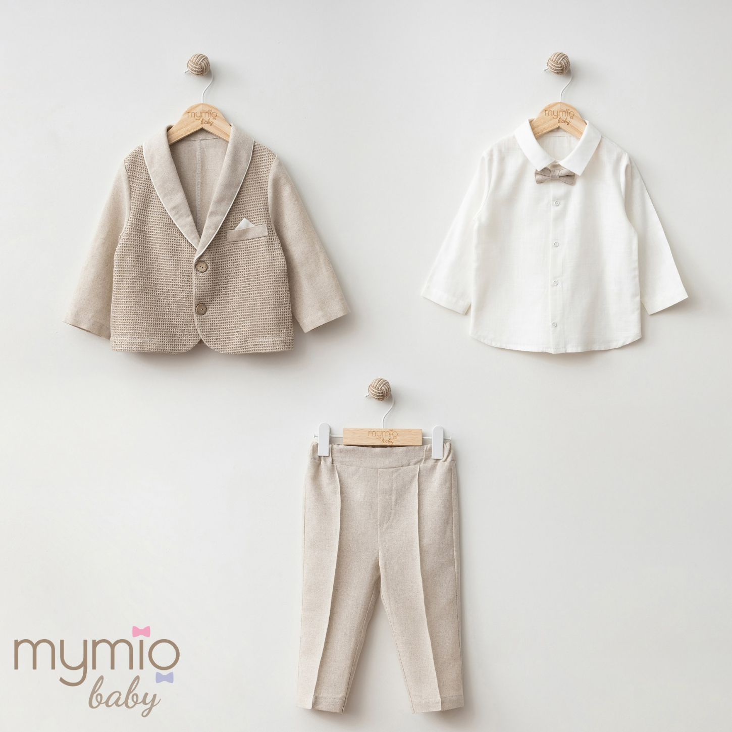 Mymio Mesh Jacketed 3-Piece Baby Boy Set, (4402), Brown, 9 Months