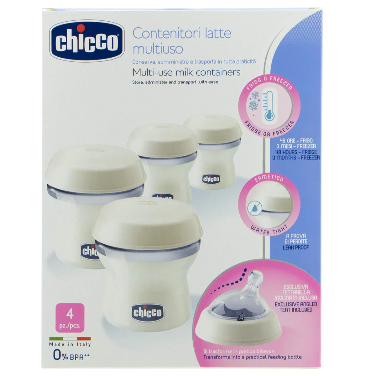 Chicco Multi-use Milk Containers, 4 pcs