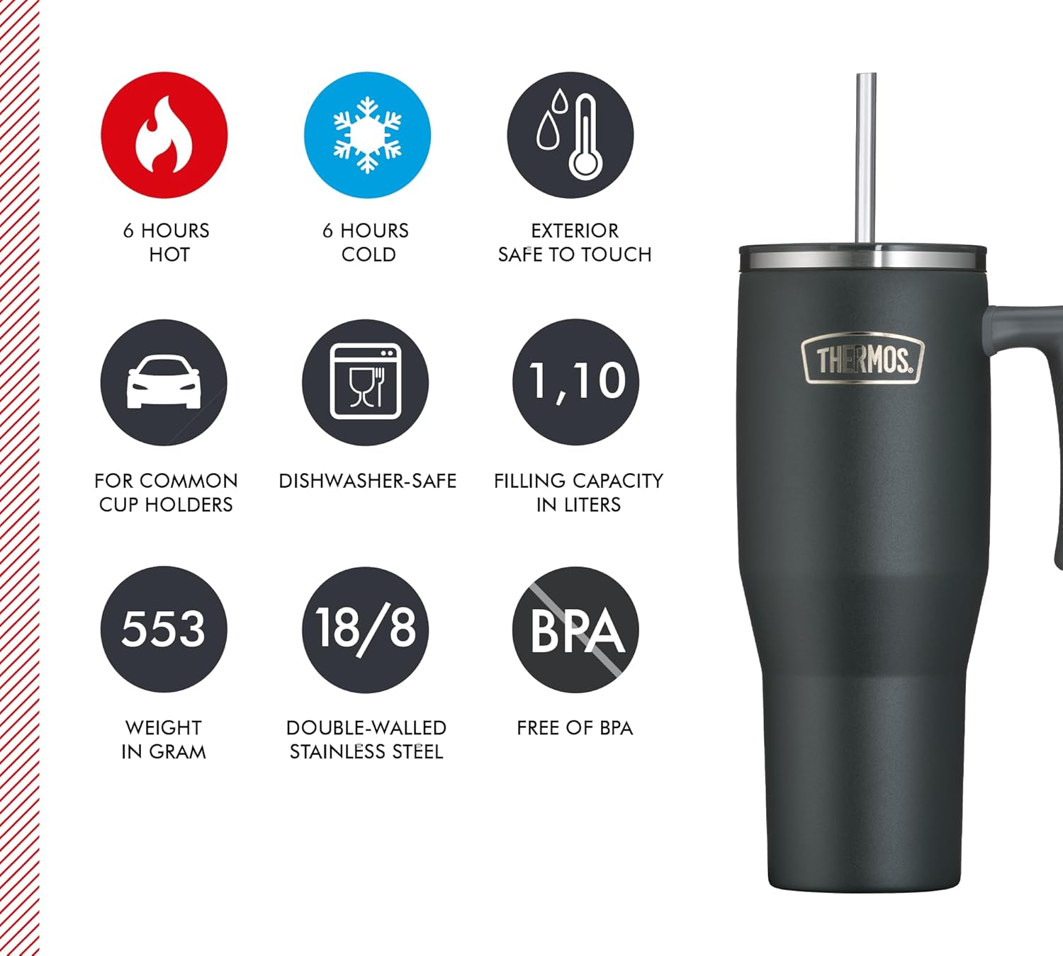 Thermos Outdo Travel Mug, 1100 ml, Grey - Image 3