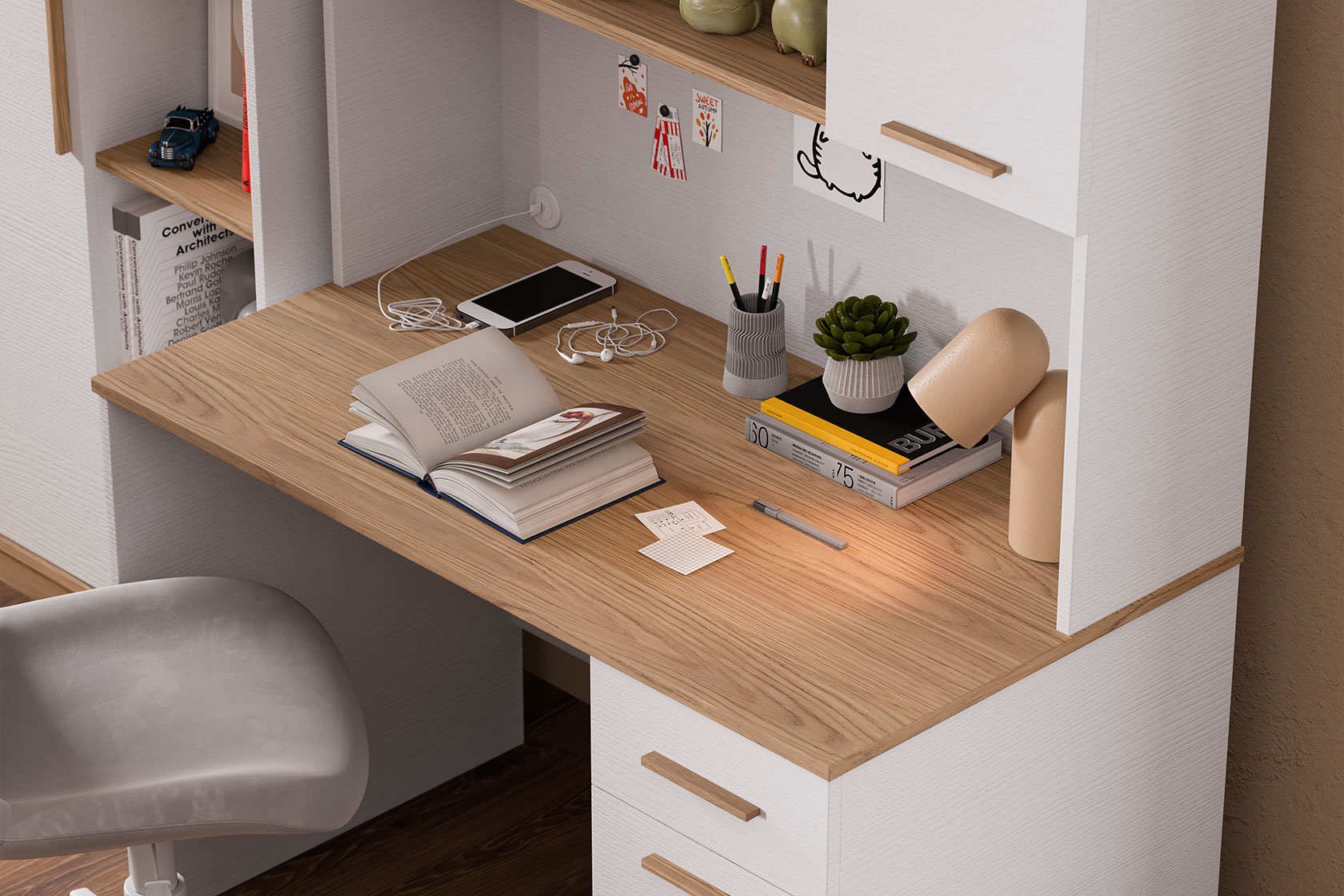 Almila Etto Study Desk with Top Unit - Image 4